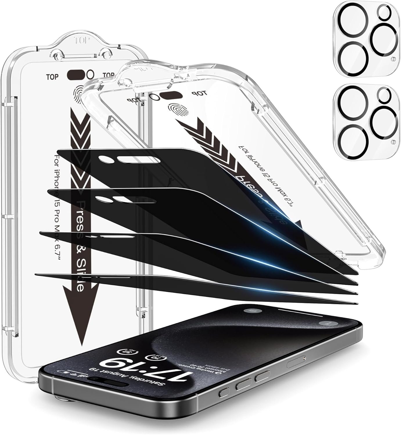 EZ-GLAZ-4+2 Pack for iPhone 15 Pro Max Privacy Screen Protector (6.7″)