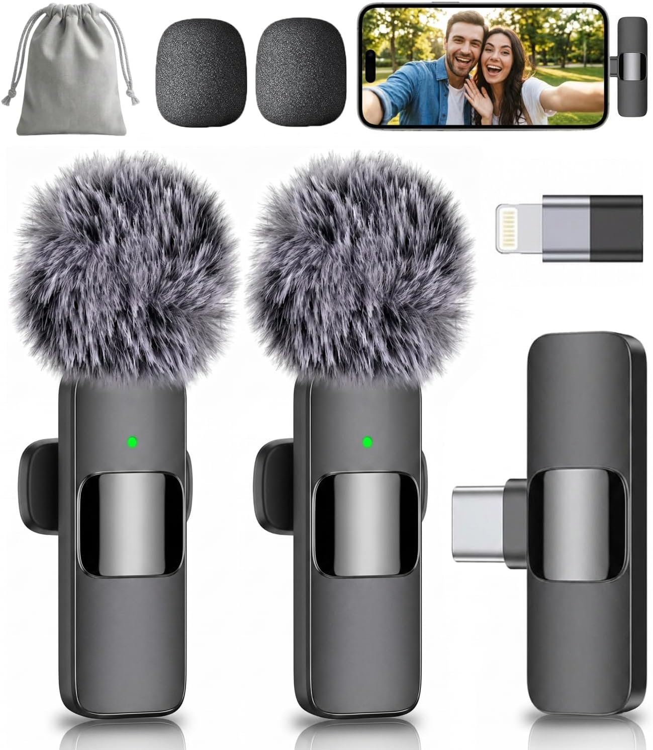 Mini Mic Pro (Latest Model – Wireless Mini Microphone for iPhone, iPad, Android – 2 Pack Lavalier Microphone for Video Recording – iPhone Mic Crystal Clear Recording for Content Creators with Pouch