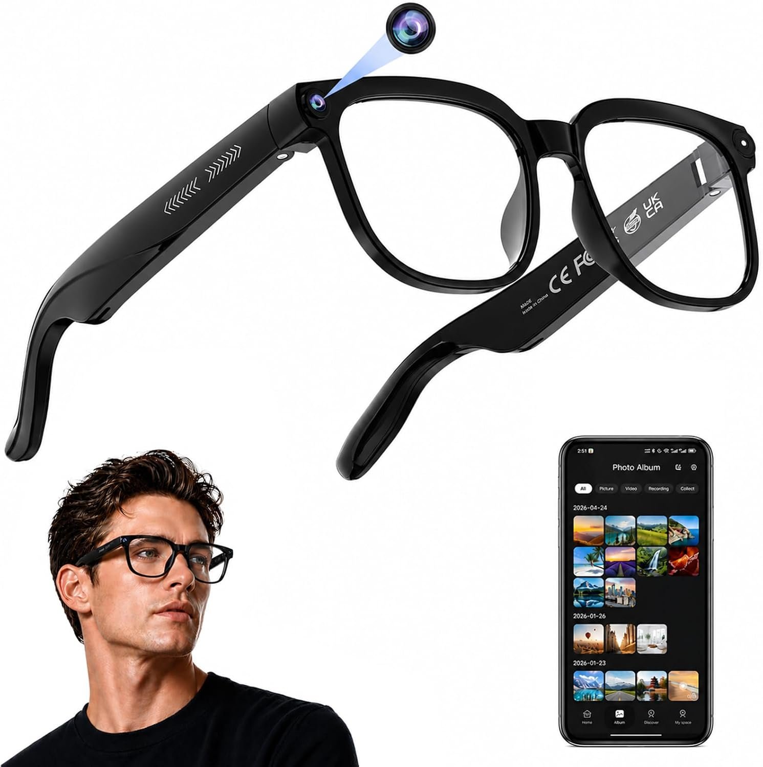 AI Smart Glasses with Camera, 4K Video, Real-Time Translation, AI Assistant
