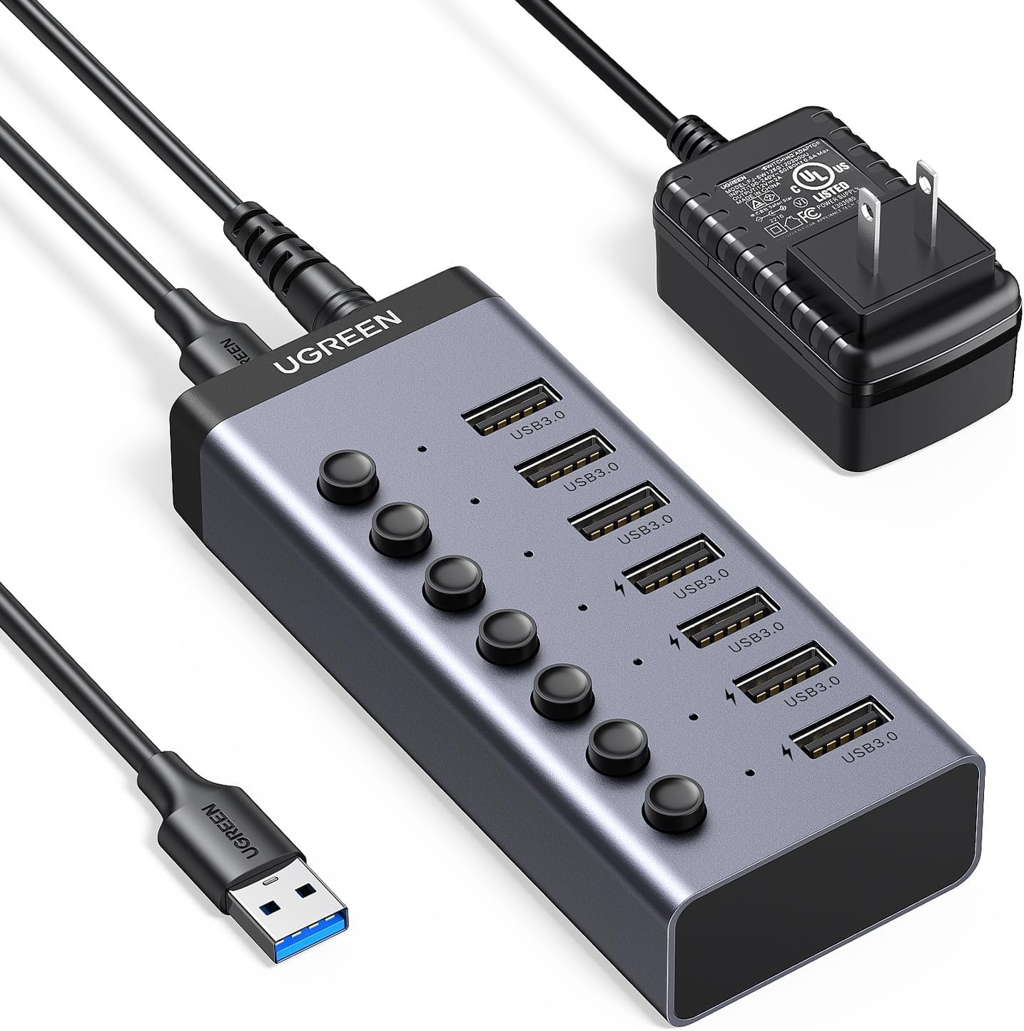 UGREEN Powered USB Hub 3.0, 7-Ports USB Adapter with 4 Smart Charging Ports