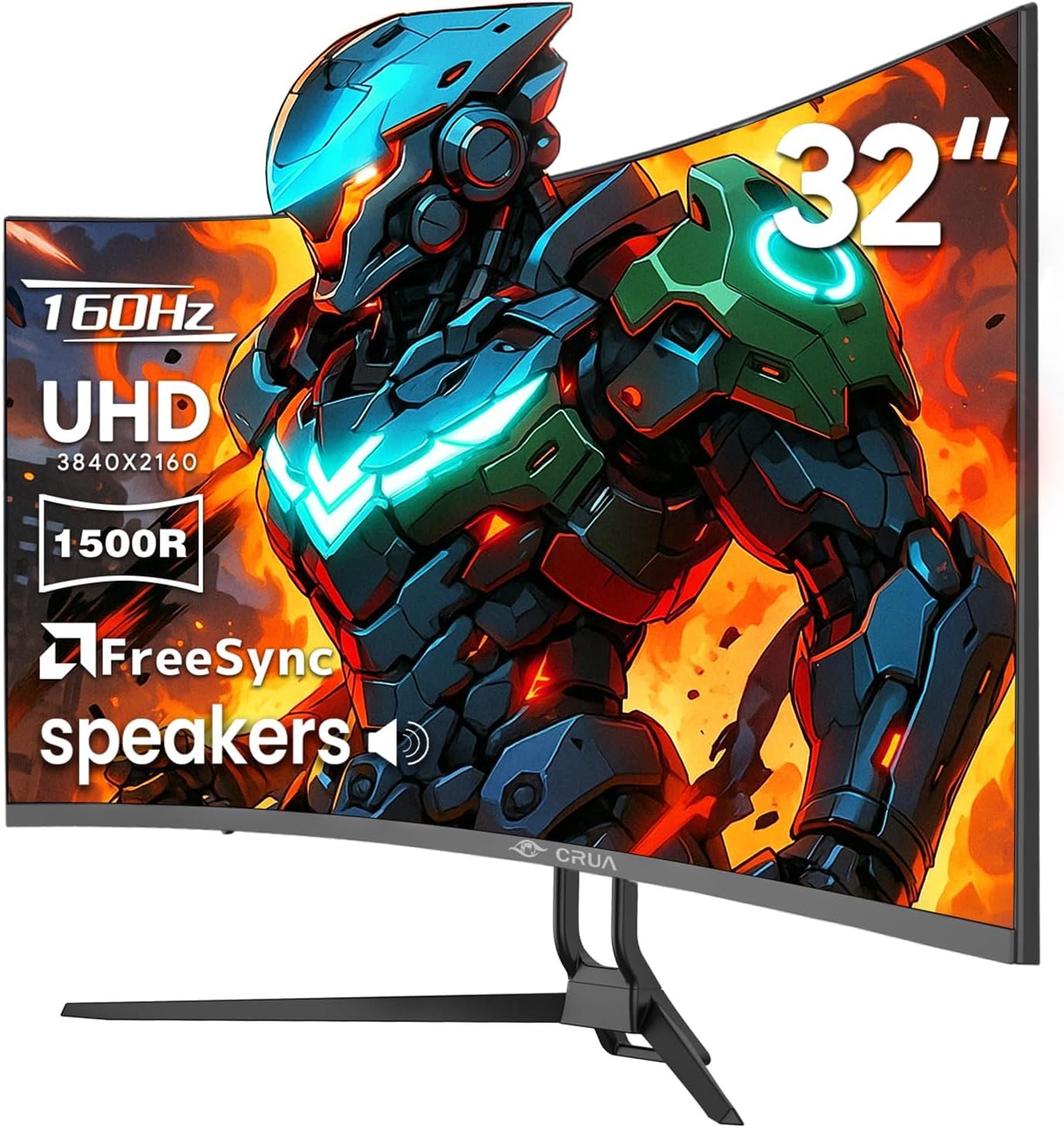 CRUA 32″ 4K UHD 160Hz Curved Gaming Monitor, 1500R, AMD FreeSync, Black