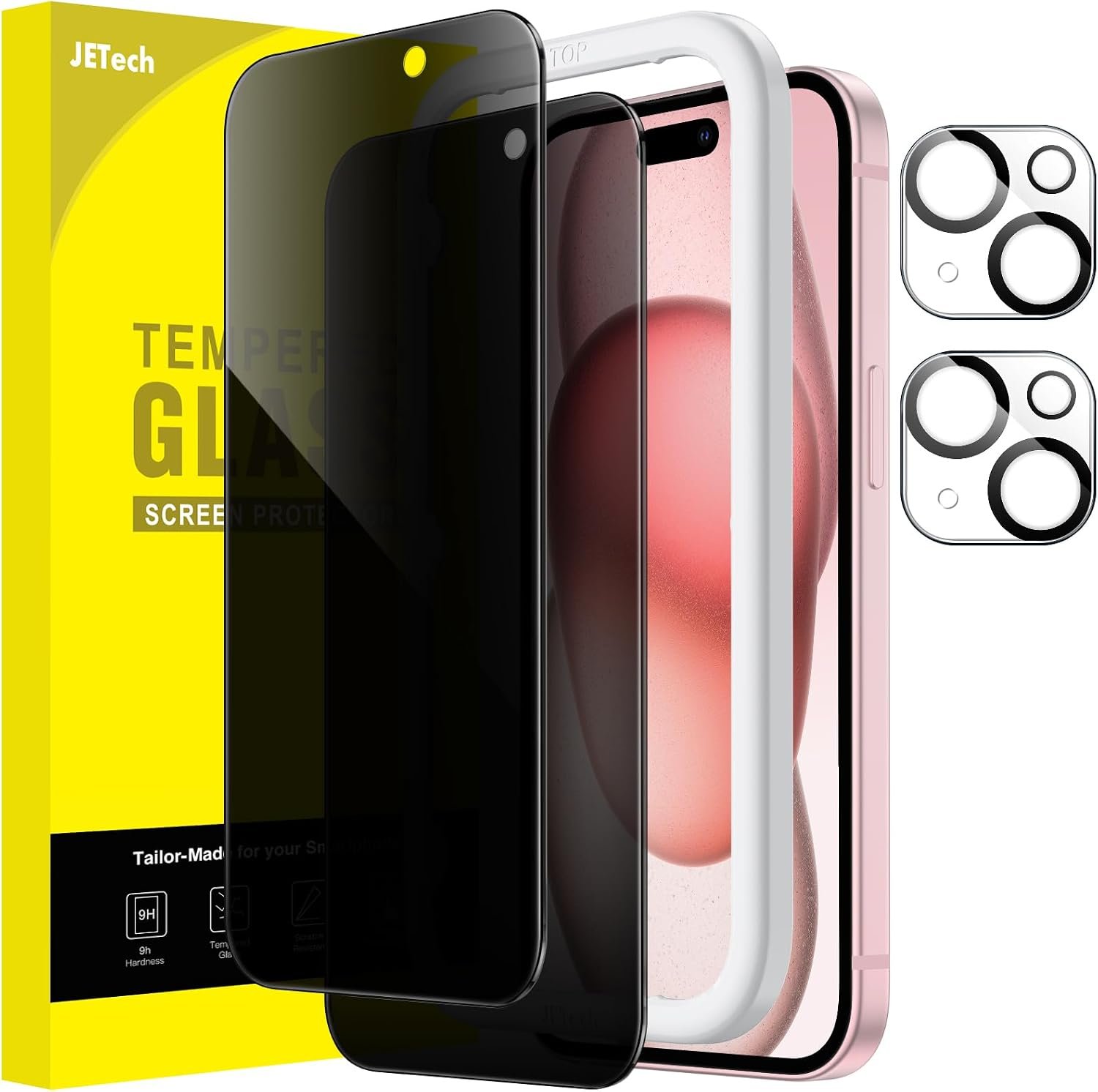 JETech Privacy Screen Protector for iPhone 15, 2+2 Pack