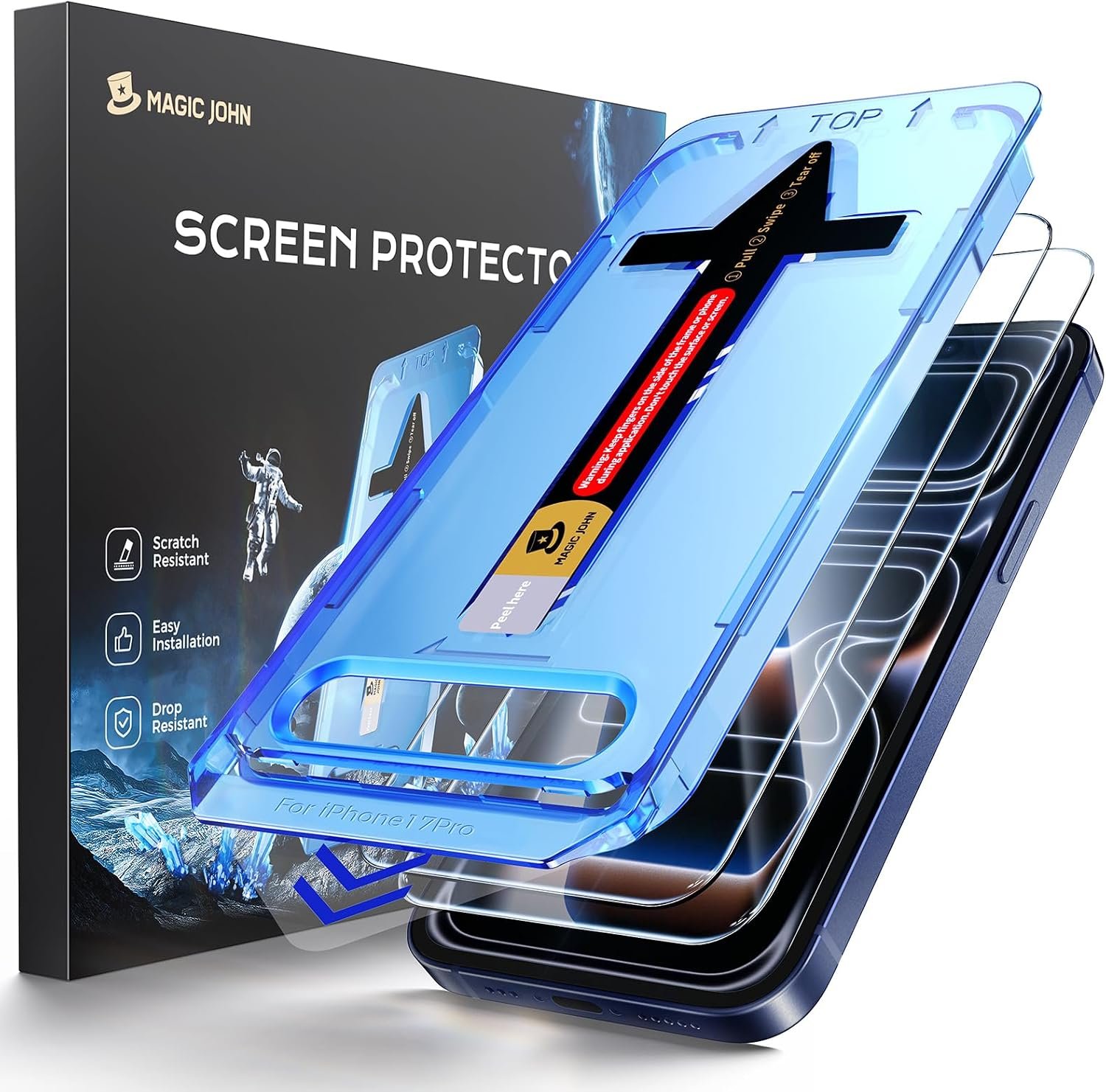 MAGIC JOHN Easy Installation for iPhone 17 Pro Screen Protector, 2 Pack