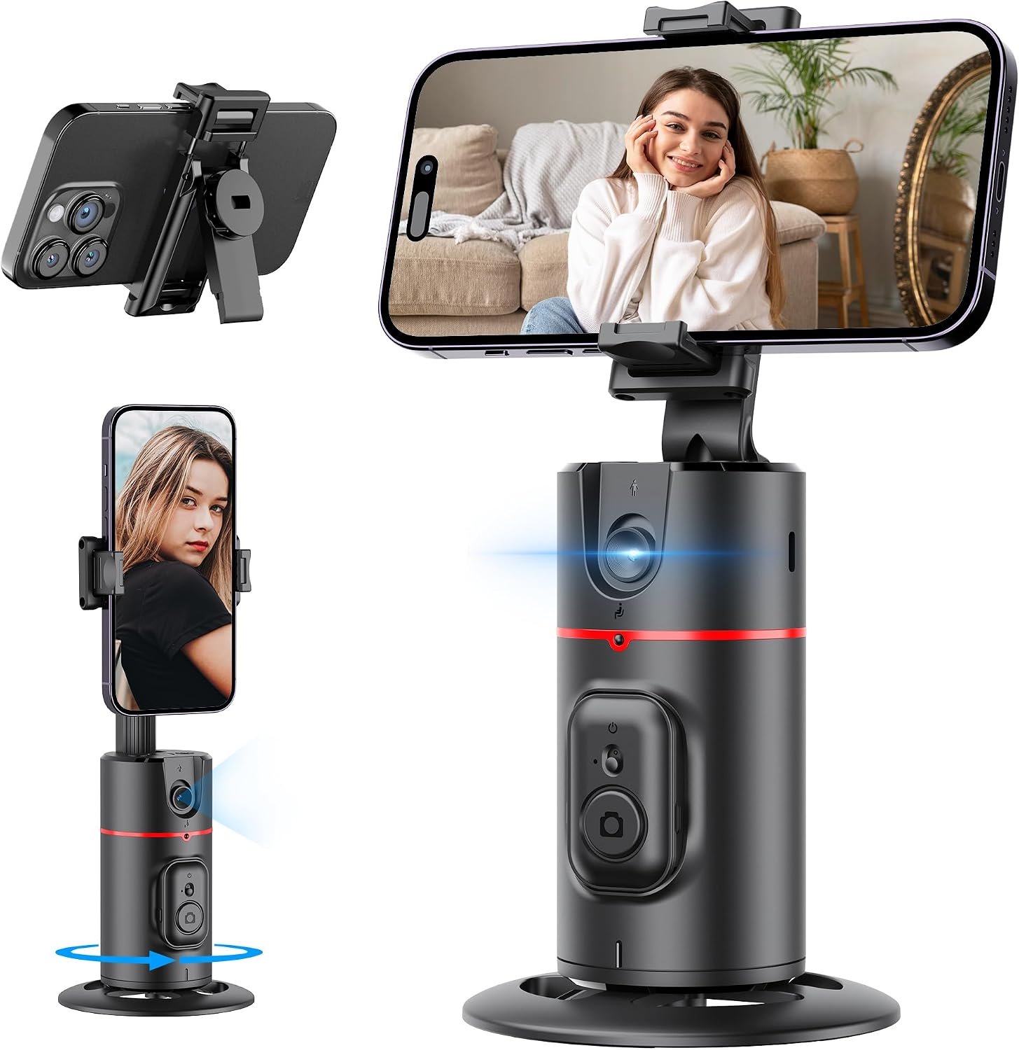 Auto Face Tracking Tripod, No App, Smart Shooting Phone Holder with Remote, 360° Rotation Body Phone Camera Mount with Phone Holder Body Smart Tracking Tripod for Vlog/TIK Tok