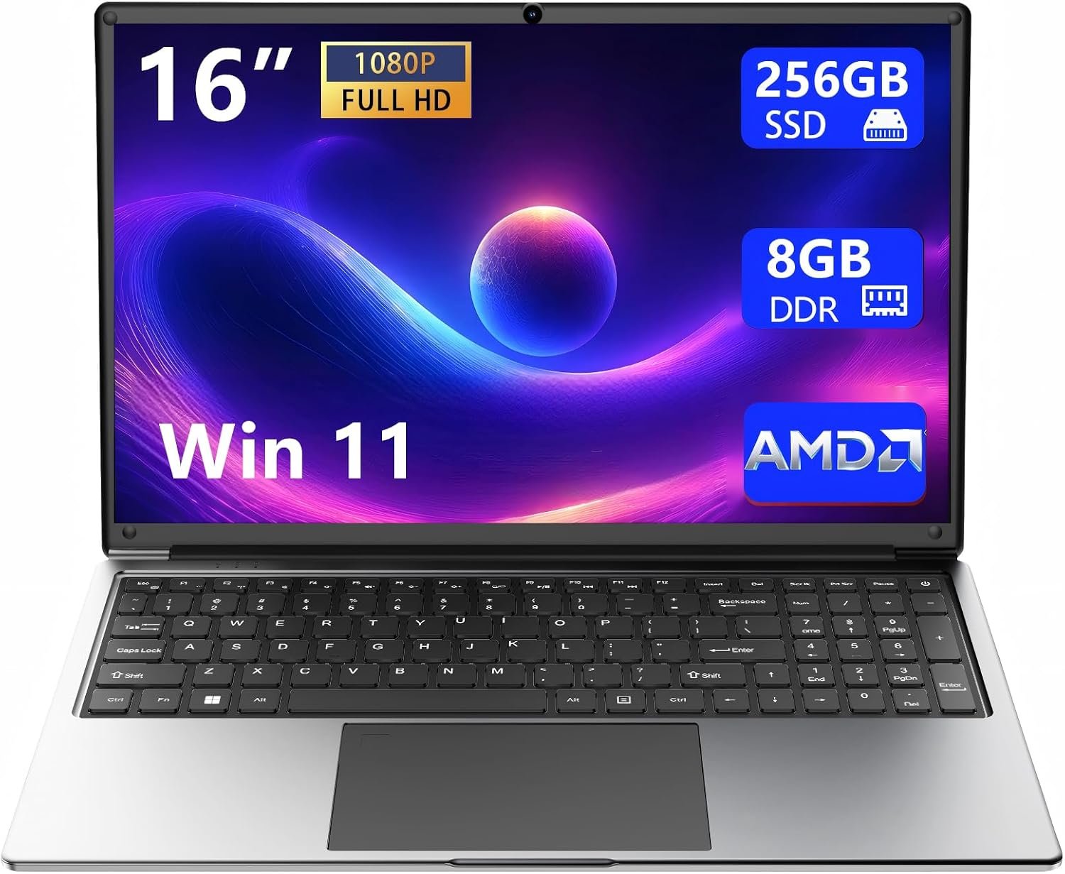 Morostron Laptop 16-inch 8GB DDR 256GB SSD Portable Laptop Computer, Expandable to 1TB, AMD A9-9400 Radeon R5 CPU up to 3.2 GHz, 9000mAh Battery, Numeric Keypad