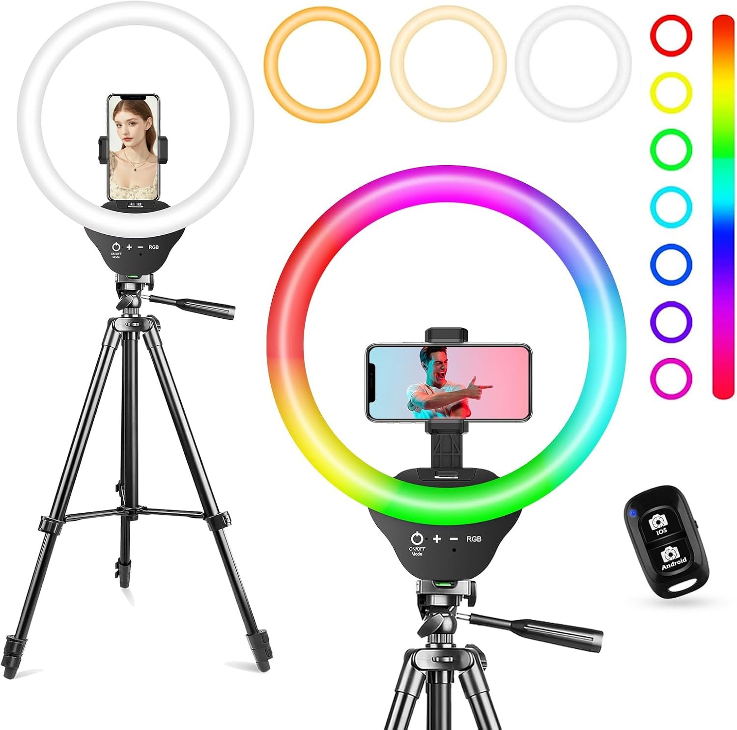 SENSYNE 10‘’ Ring Light with Stand, 50″ Phone Tripod with Wireless Remote