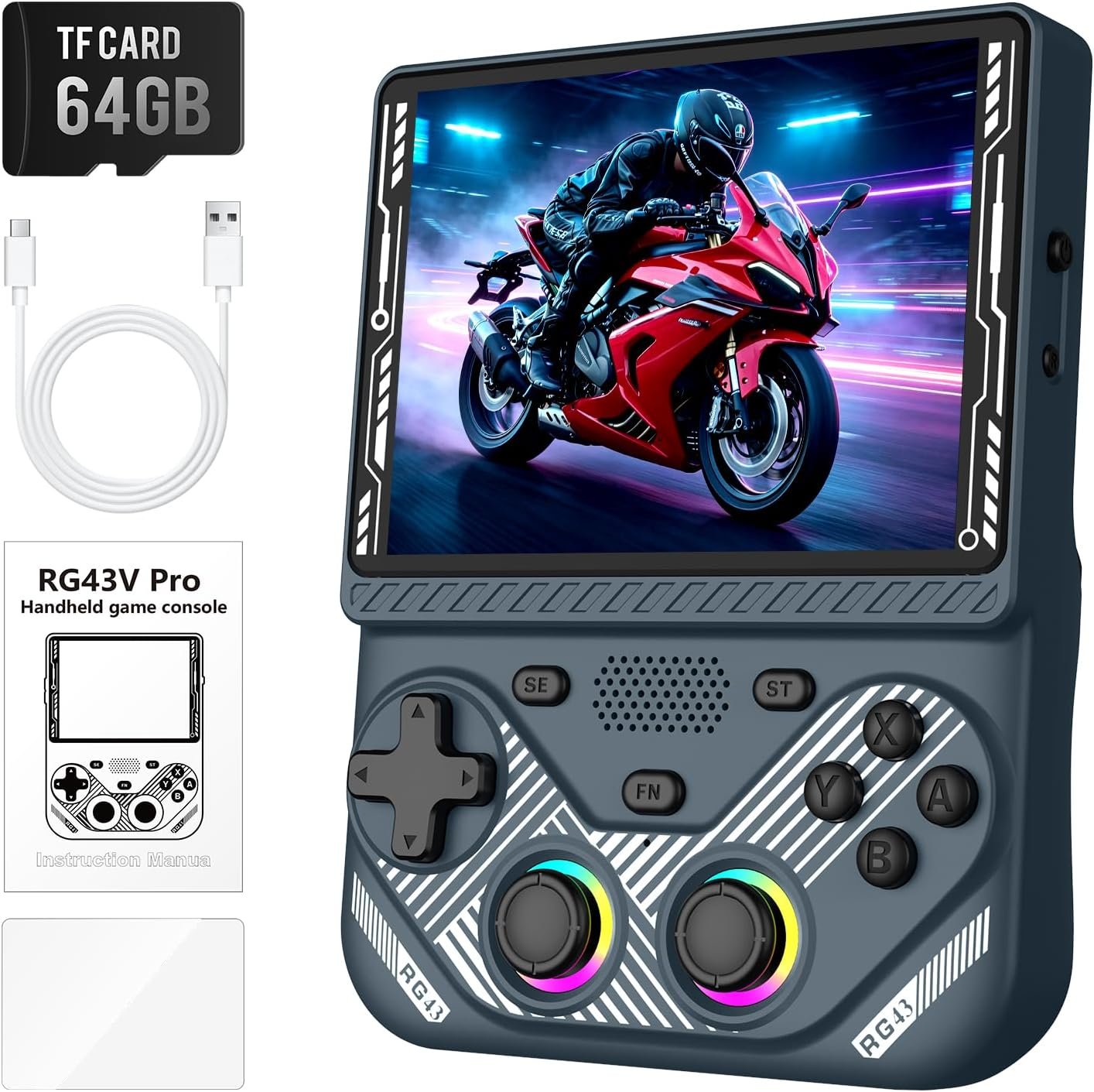 RG43V Pro Retro Gaming Console – 4.3” IPS Handheld Game Console with EmuELEC & RGBOX Dual Systems,Built-in 5000 Classic Video Games, HDMI Output, RK3562 Advanced Gaming Chip,4000mAh Battery-Gray