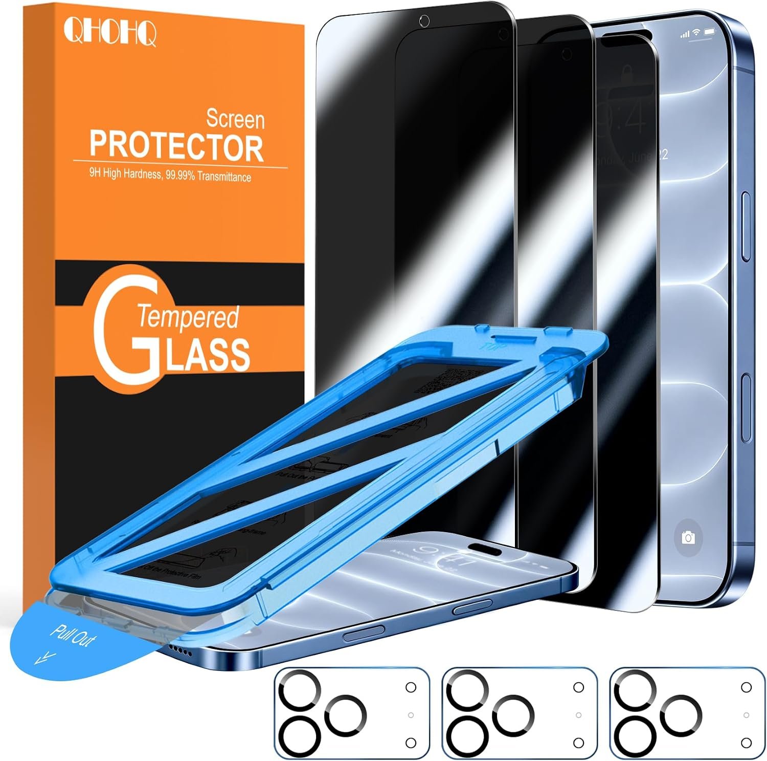 QHOHQ for iPhone 18 Pro Privacy Screen Protector, 9H+ Tempered Glass, 3+3P
