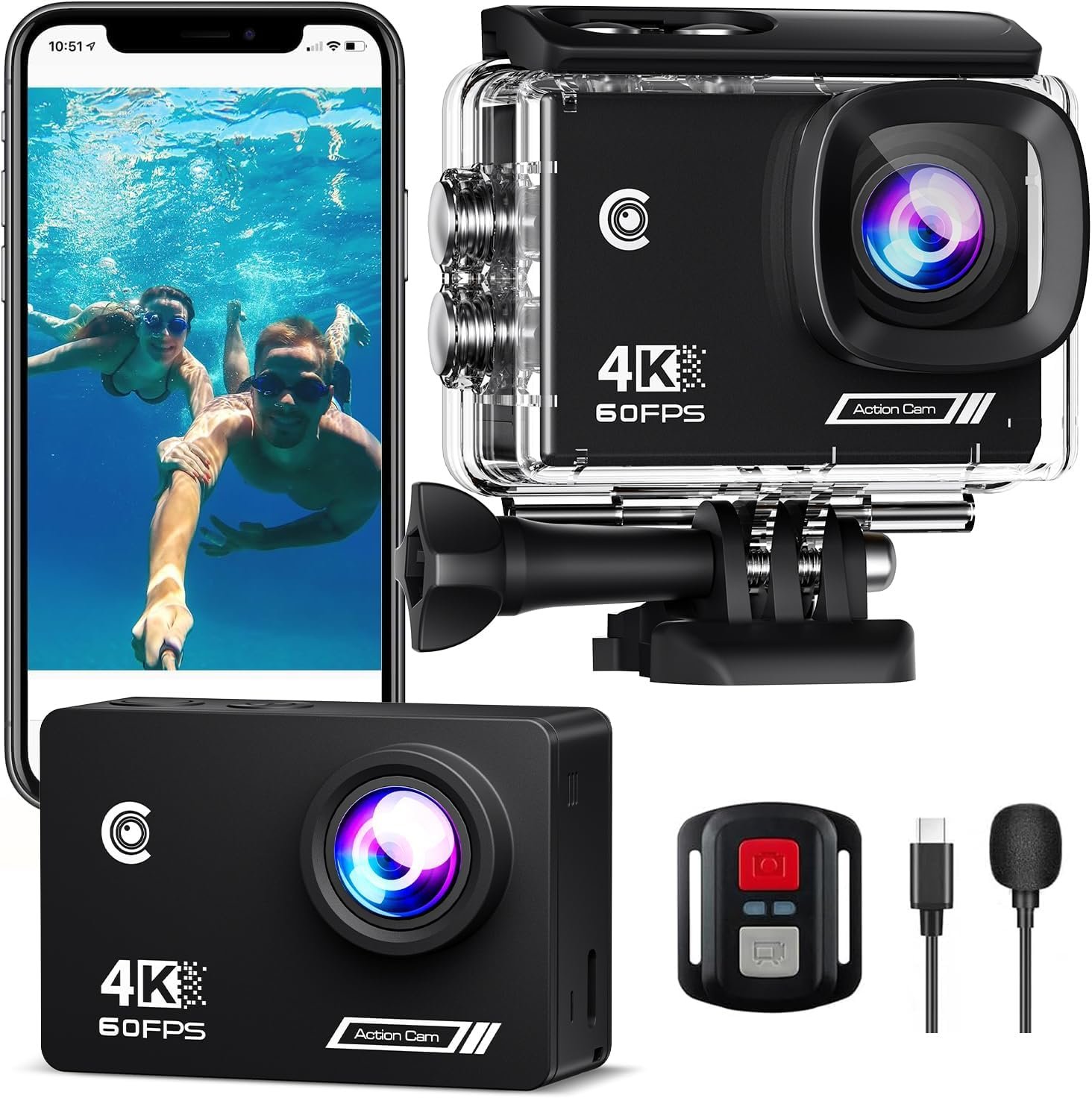 Action Camera 4K30fps,HD Waterproof Camera 131ft Underwater Cameras 20MP Pre-Recording WiFi Camera 170° Remote Control Sports Cameras with 2 Batteries Helmet Mount Accessories Kits