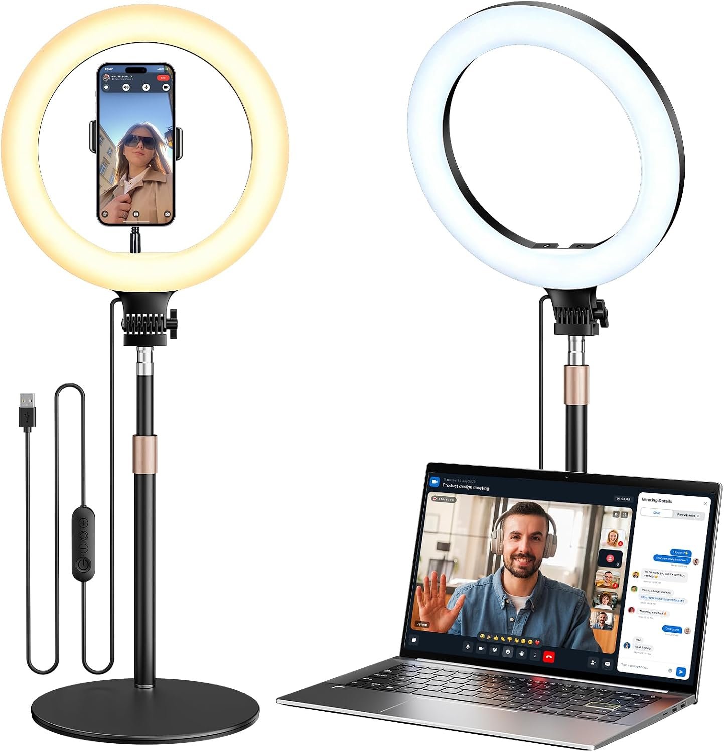 10″ Desk Ring Light with Stand for Computer, Dimmable Selfie Ring Light with Heavy Metal Base for Video Conference, Zoom Lighting, Laptop, TikTok