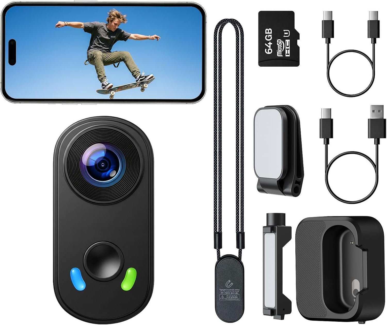 4K Mini Body Camera with 64GB Card, Action Cam with EIS Stabilization