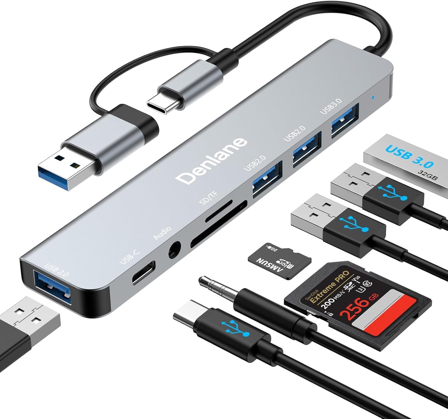USB C Hub USB Hub 3.0 for Laptop, Upgrade 8 in 2 USB Splitter with USB-C/4 USB A Port Extender, TF/SD Card Slot, 3.5mm Audio Adapter, USBC USB Dongle for PC/Mac/MacBook/Laptop/iPad/Tablet