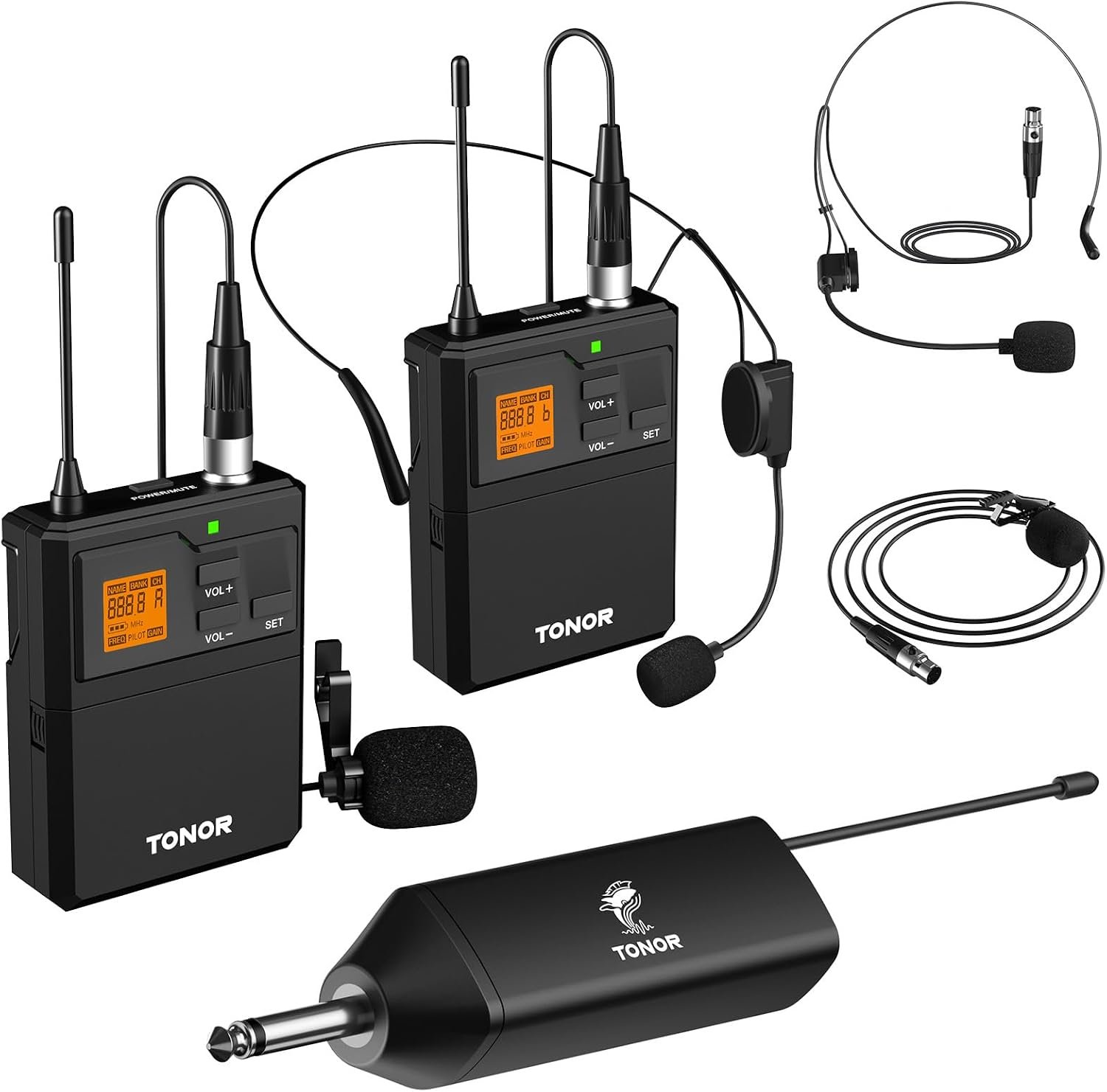 TONOR UHF Wireless Microphone System with Headset Lavalier Lapel Mic