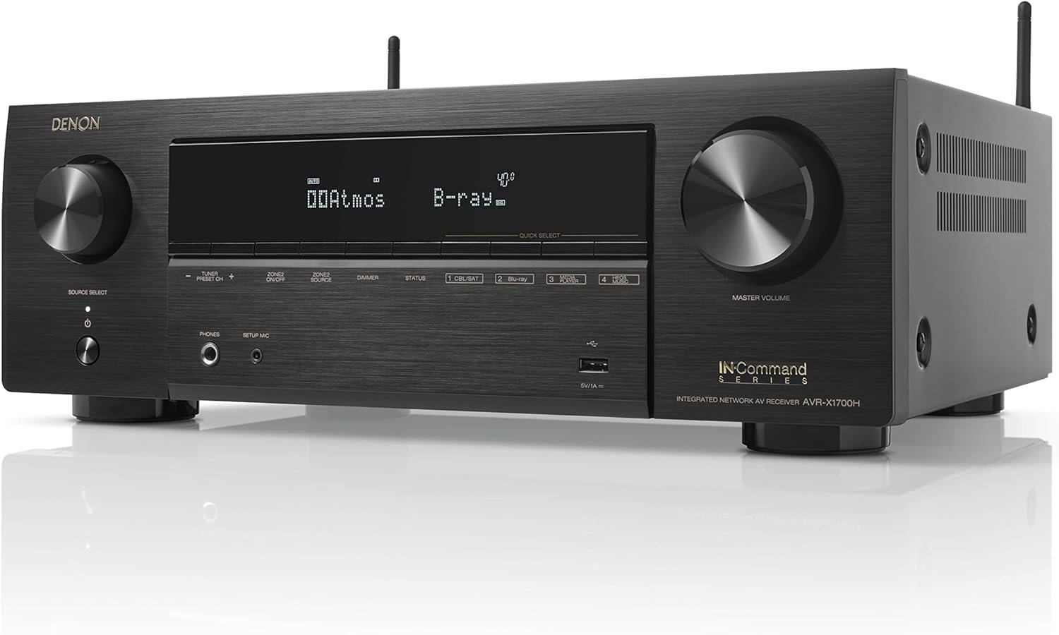 Denon AVR-X1700H 7.2 Channel AV Receiver – 80W/Channel, Built-in HEOS