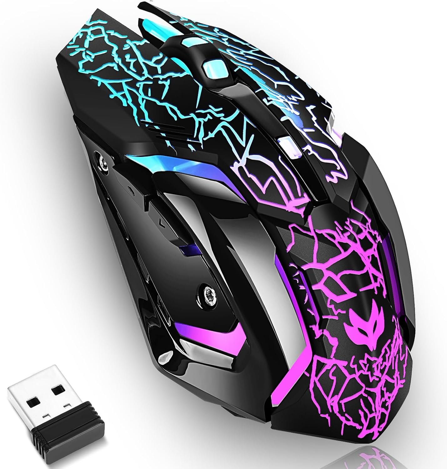 Wireless Gaming Mouse,Rechargeable Computer Mouse with Type-C Fast Charging, Ergonomic Mouse with 3 Adjustable DPI, 6 Silent Buttons, LED Light, Long Battery Life for Laptop, PC, Mac