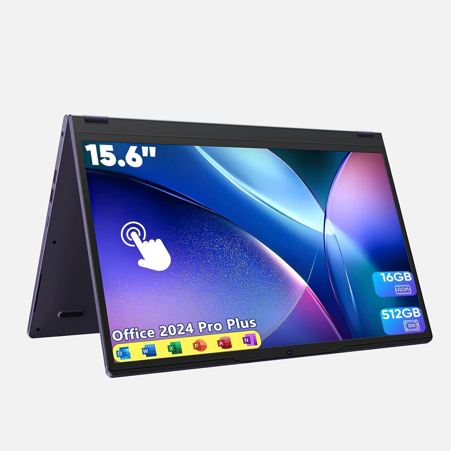 15.6 Inch 2-in-1 Touchscreen Laptop, 360° Flip Convertible Notebook, Core m3-8100Y, 16GB RAM 512GB SSD, FHD IPS Display, Win 11 Pro, WiFi 5, BT 5.1, Lightweight Computer for Work, Study & Travel