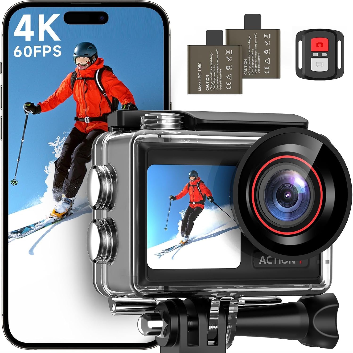 ODDV 4K60FPS 30MP Action Camera, Touch Rear Screens Underwater Camera