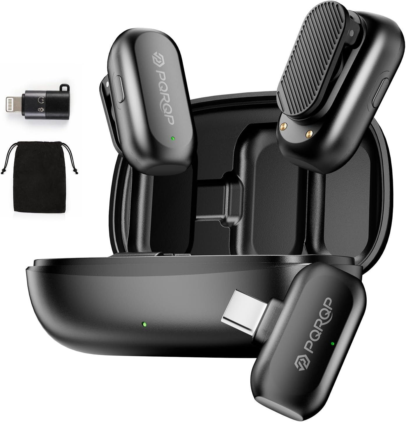 PQRQP Wireless Lavalier Microphone for iPhone/iPad/Android, 164ft Transmission, Mini Microphone with AI Noise Cancellation & Hi-Fi Sound, 24H Charging Case, Mic Ideal for Video Recording