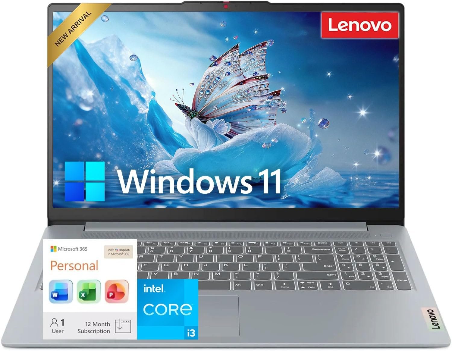 Lenovo IdeaPad Slim 3i • 15.6″ FHD Laptop with Microsoft 365 Included • Intel Core i3-N305 • 8GB DDR5RAM • 128GB SSD • Windows 11