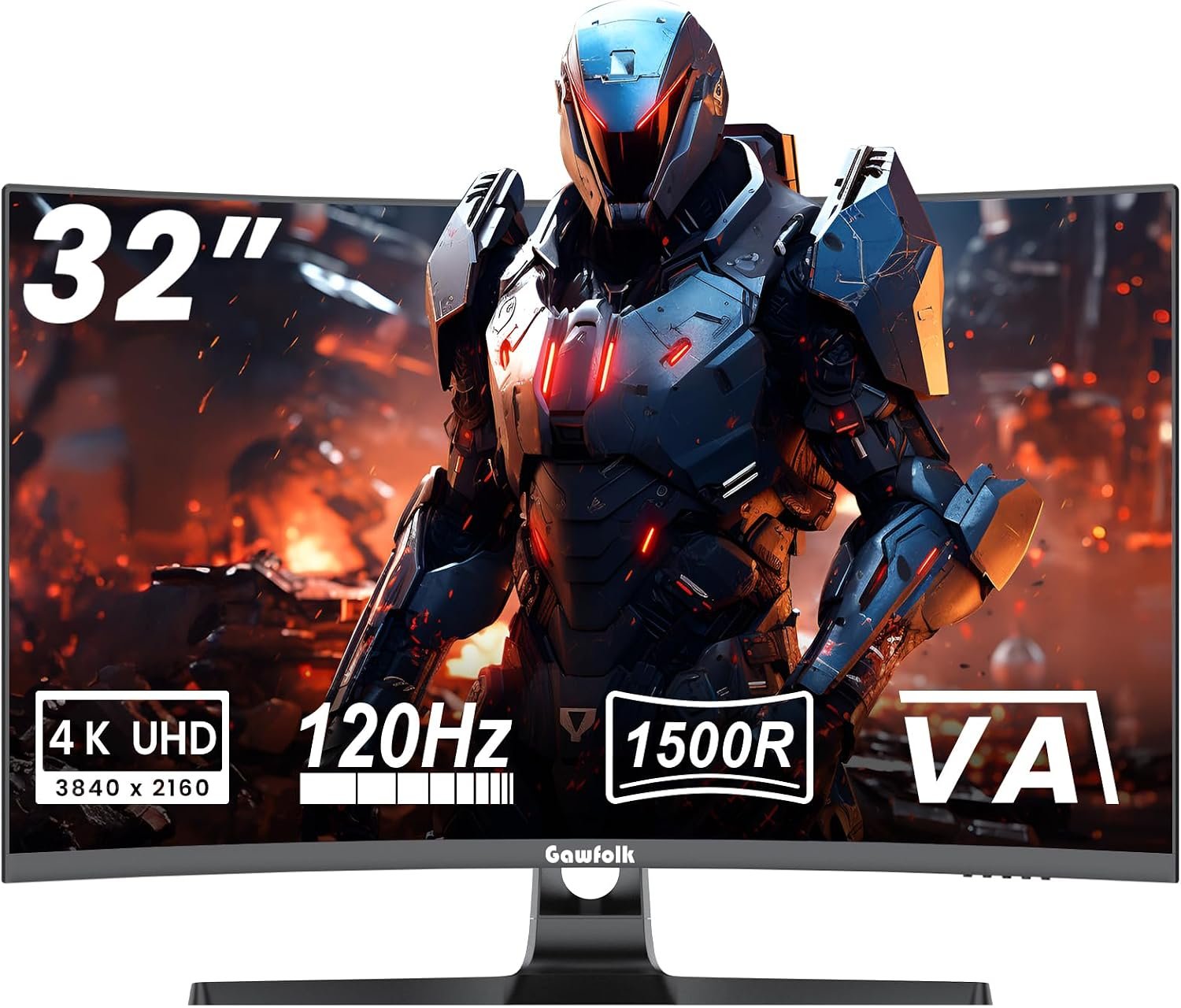 Gawfolk 4K Curved Monitor 32 Inch, 4K 120Hz 1500R Gaming Monitor VA Panel