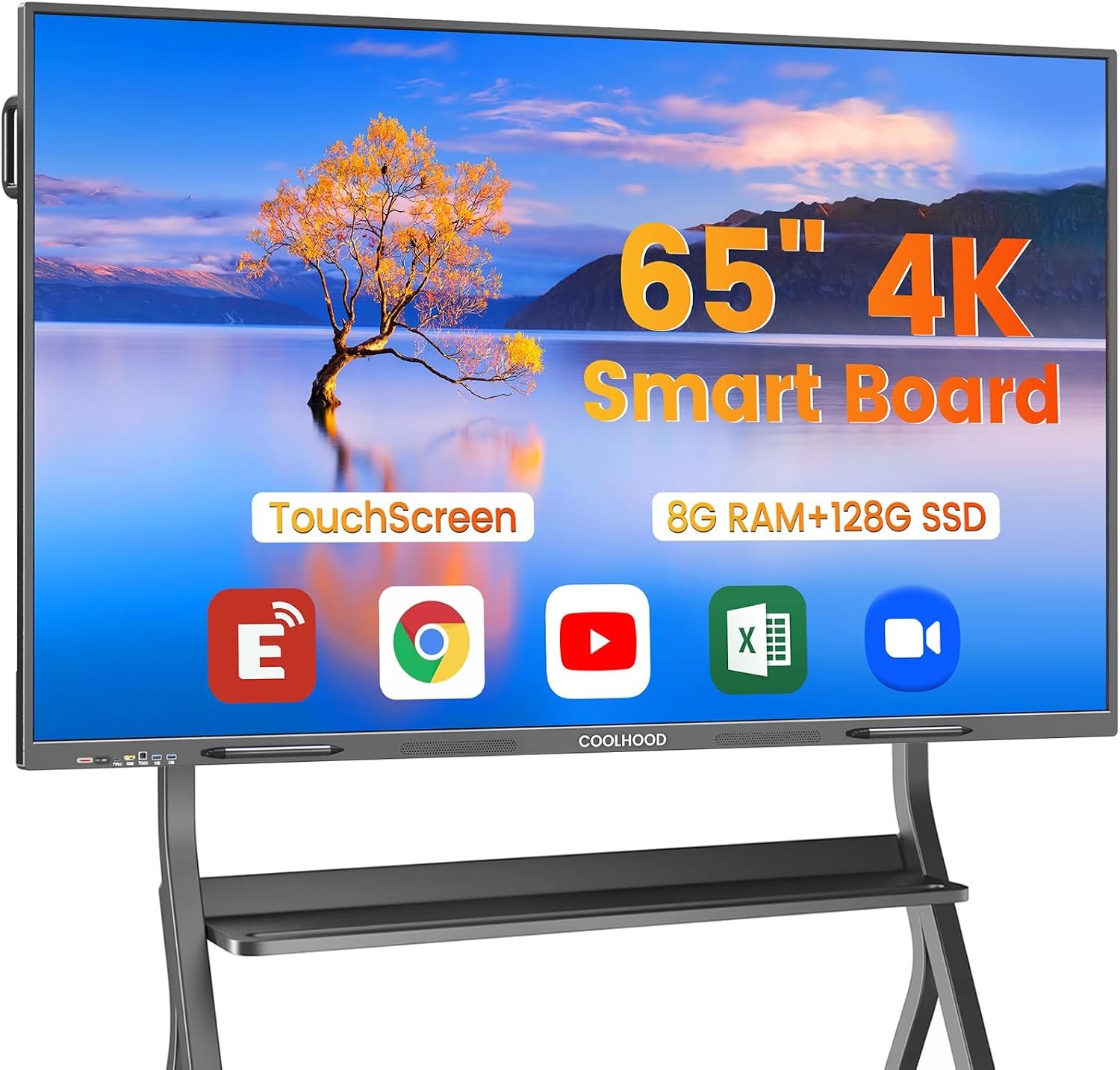 COOLHOOD 65″ Smart Board, 4K UHD Touchscreen Interactive Digital Whiteboard Display, Electronic All-in-One Computer for Classroom Office Home Business w/Open App Ecosystem (Board & Wall Mount Only)