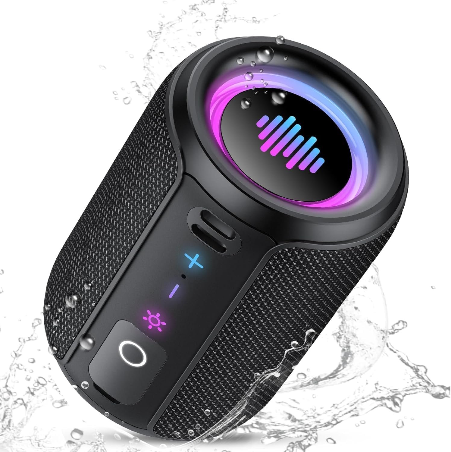 Portable Bluetooth Speaker with Lights, Bluetooth 5.4 Speaker, Powerful Crystal Clear Sound,All Day Playtime,15W Loud Stereo Sound, TWS pairing for Party/Travel/Outdoor/Home,IPX7 Waterproof,Black