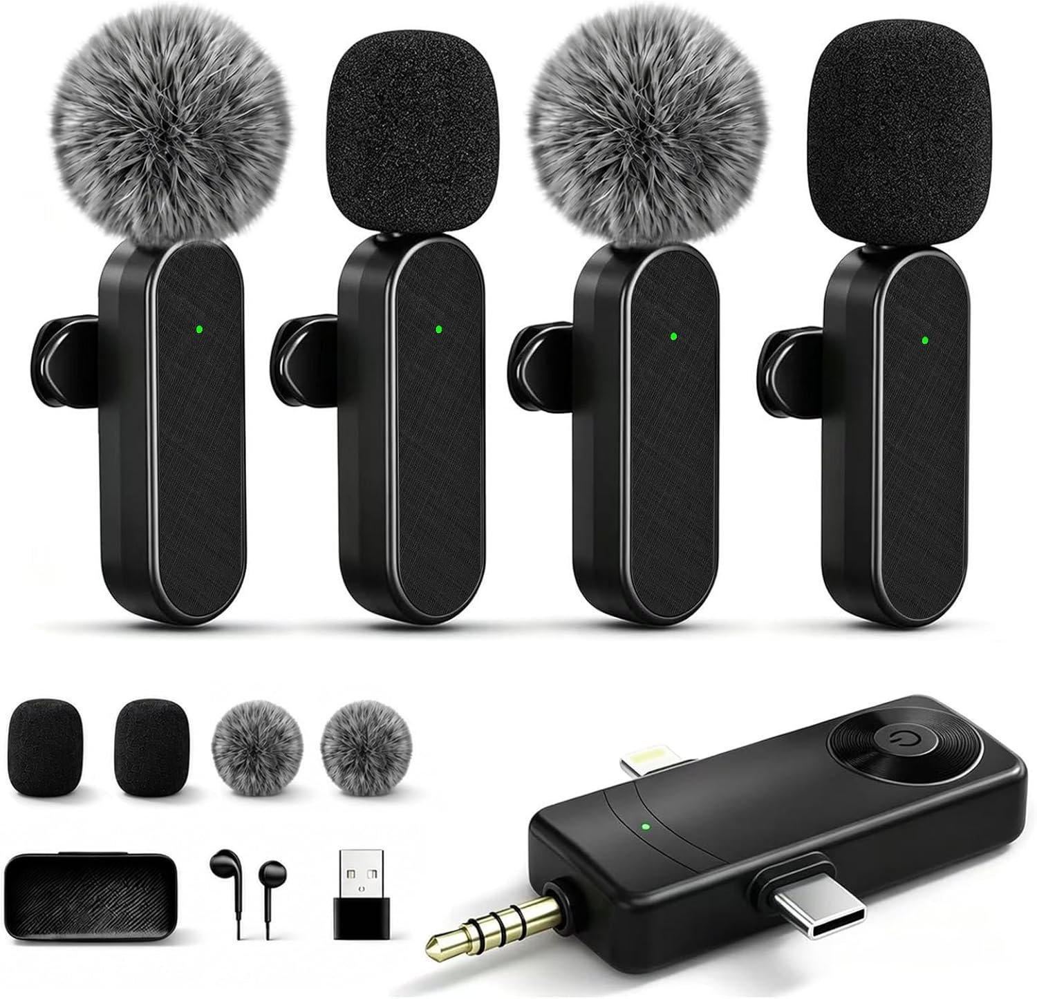 4 Packs Wireless Lavalier Mic for iPhone Android Camera