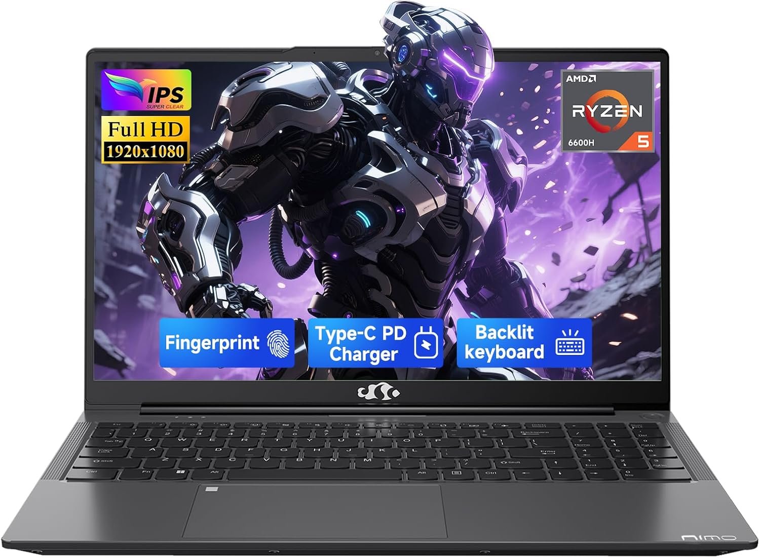 NIMO 15.6″ IPS FHD-Gaming-Laptop,AMD Ryzen 5 6600H 16GB DDR5 RAM 512GB SSD (Beat i5-1335U, 6 Cores Up to 4.5GHz) AMD Radeon 660M GPU with 100W Type-C Backlit Keyboard Fingerprint (Renewed)