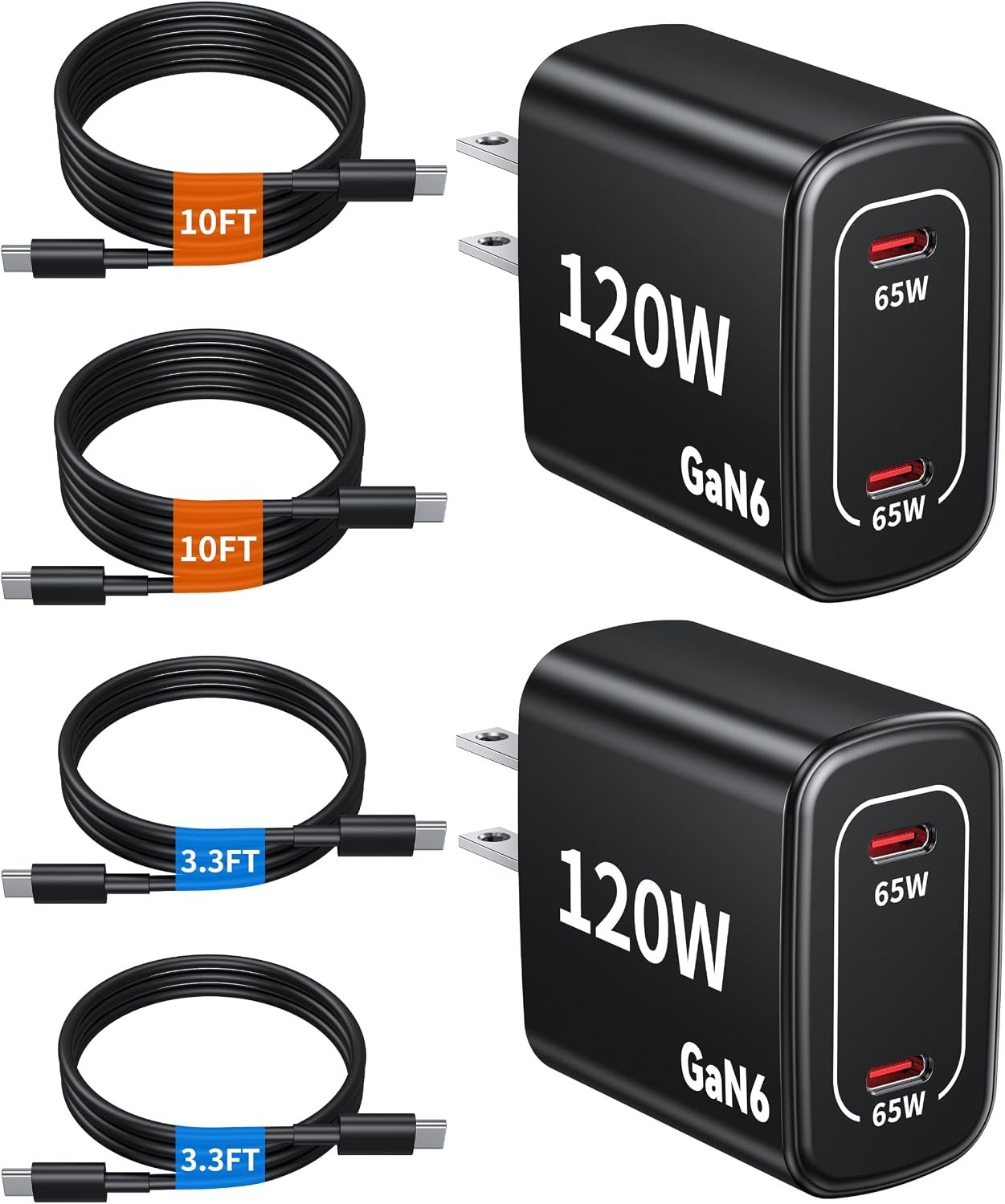 120W Fast Charger USB C – 2 Pack 65W PD Dual Port GaN Type C Charging Block