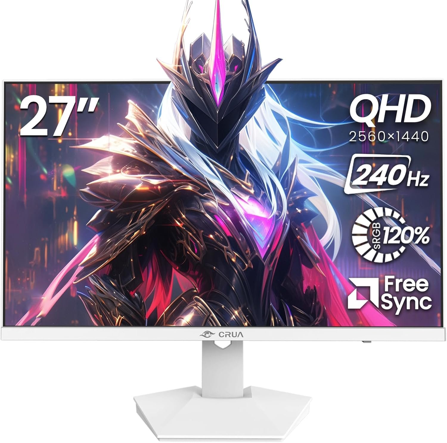 CRUA 27″ QHD 2560×1440 240Hz IPS Gaming Monitor, FreeSync, HDMI/DP, White