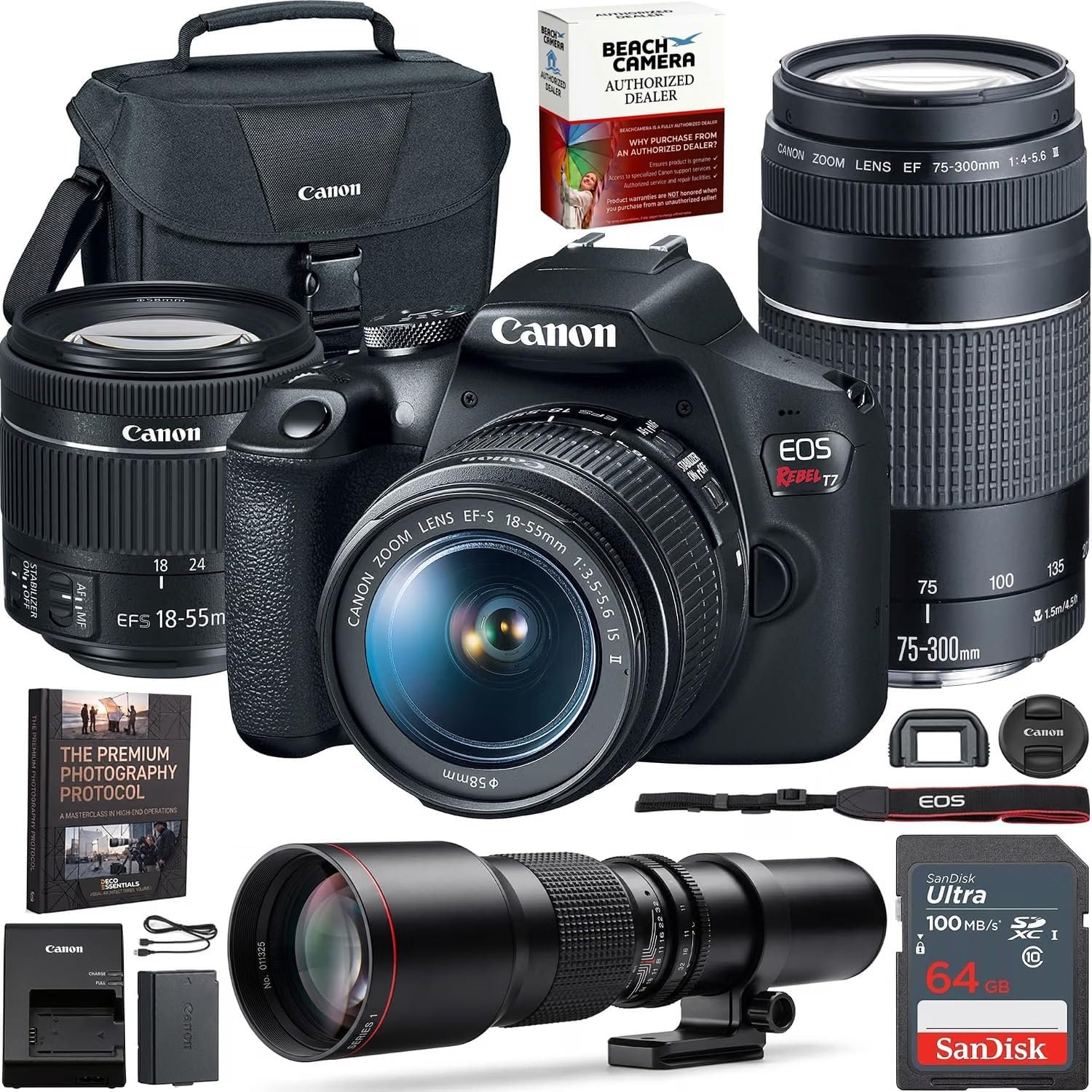 Canon EOS Rebel T7 DSLR Camera with 2 Lens Kit 18-55mm & 75-300mm Bundle