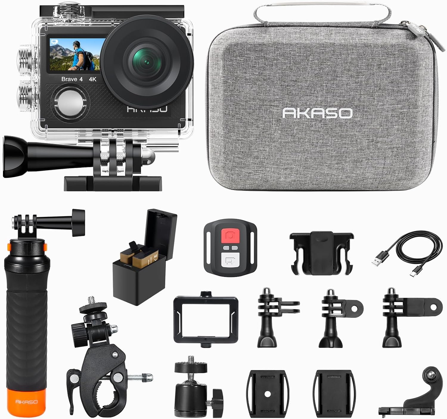 AKASO Brave 4 Action Camera with Floating Hand Grip and Carrying Bag Bundle