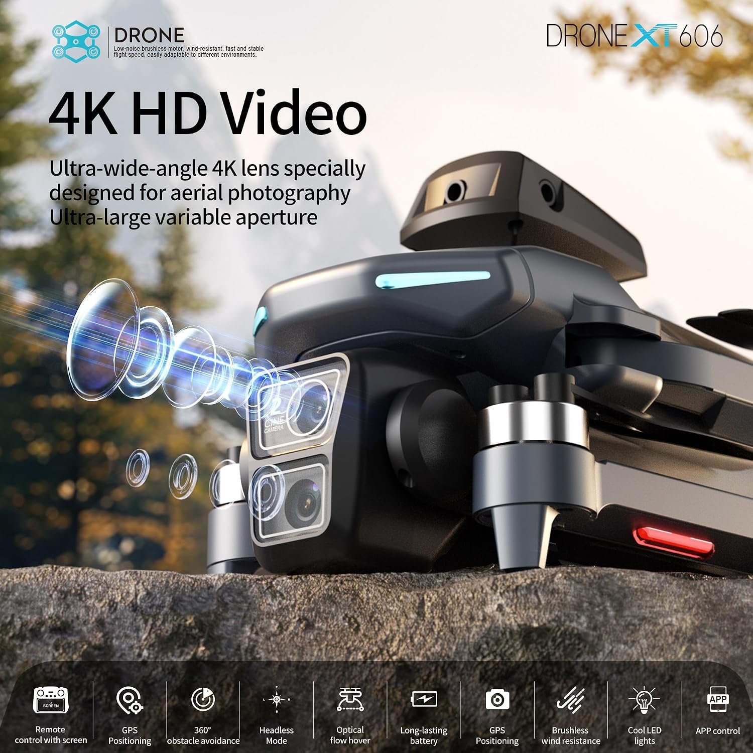 XT606 GPS Drone with Camera for Adults 4K EIS, Drone with 4.3″ HD Screen