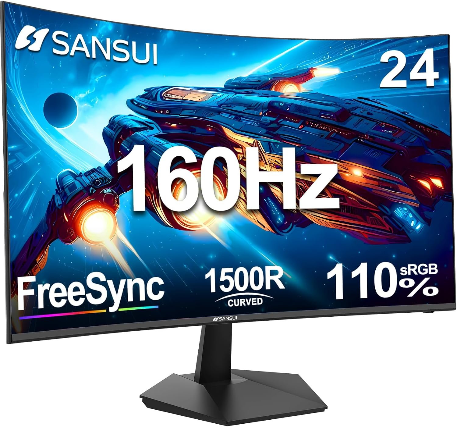 SANSUI 24 Inch Curved Gaming Monitor up to 160Hz MPRT 1ms Computer Monitor
