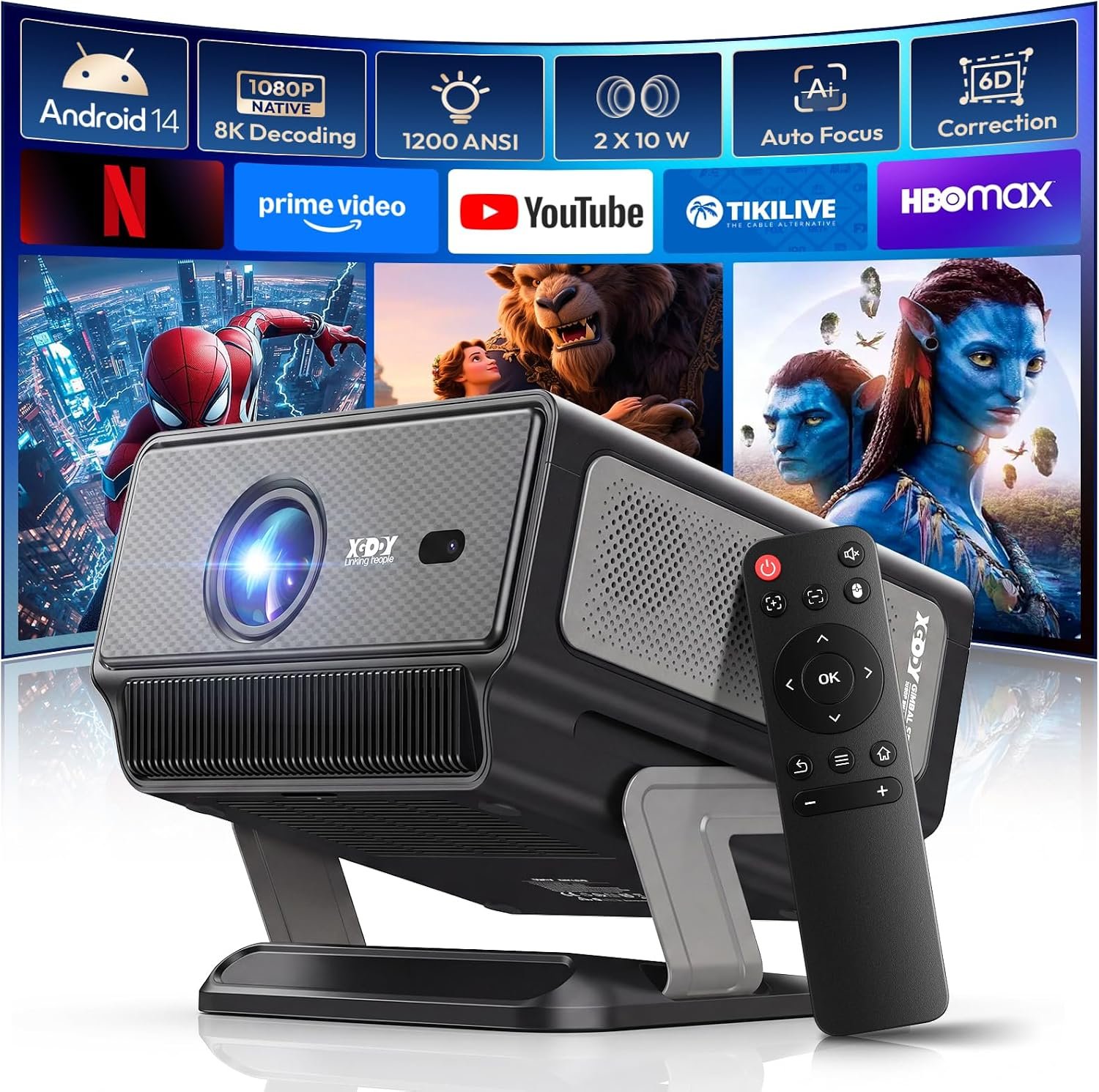 XGODY Gimbal A8 Smart Projector with Wifi and Bluetooth, Built in Apps
