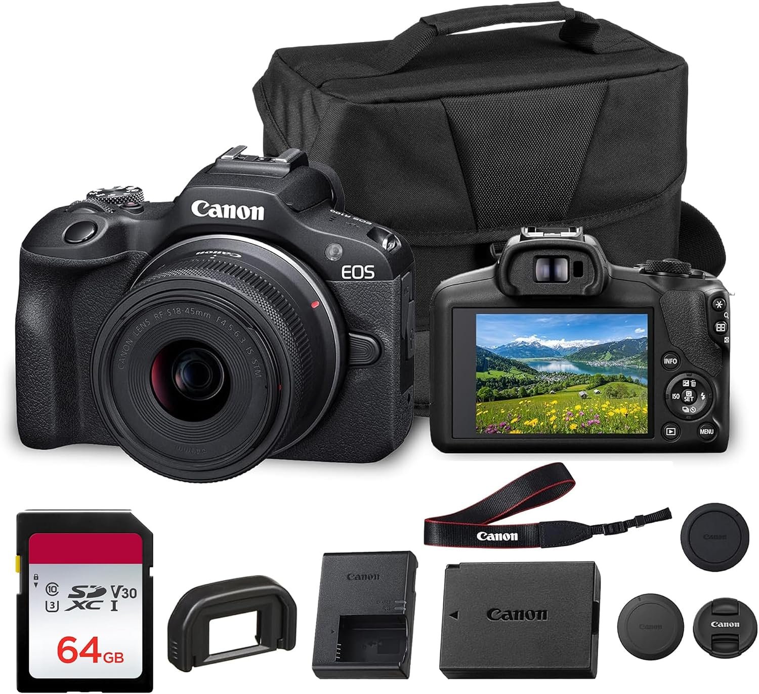 Canon EOS R100 Mirrorless Camera with RF-S 18-45mm Lens Bundle