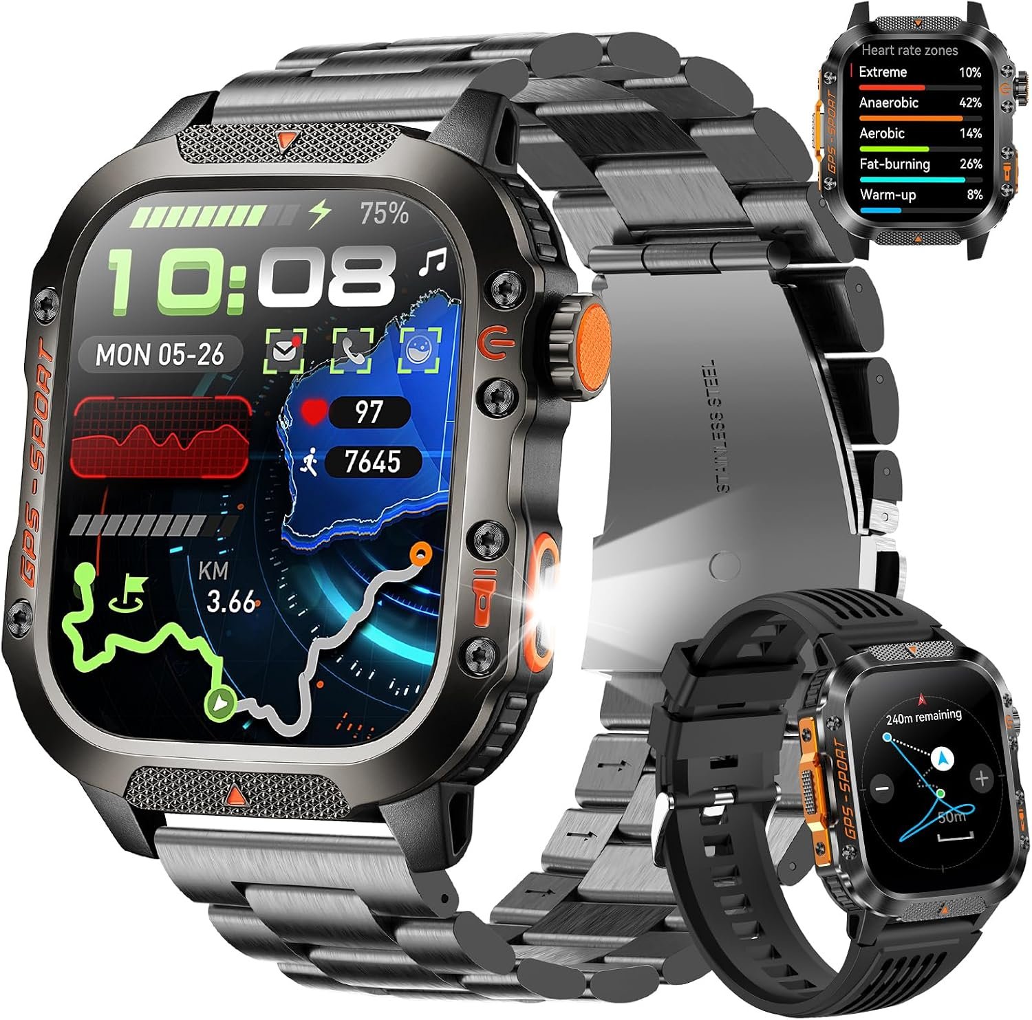 GPS Smart Watch for Men (Answer/Make Calls), 2.01” Military Rugged