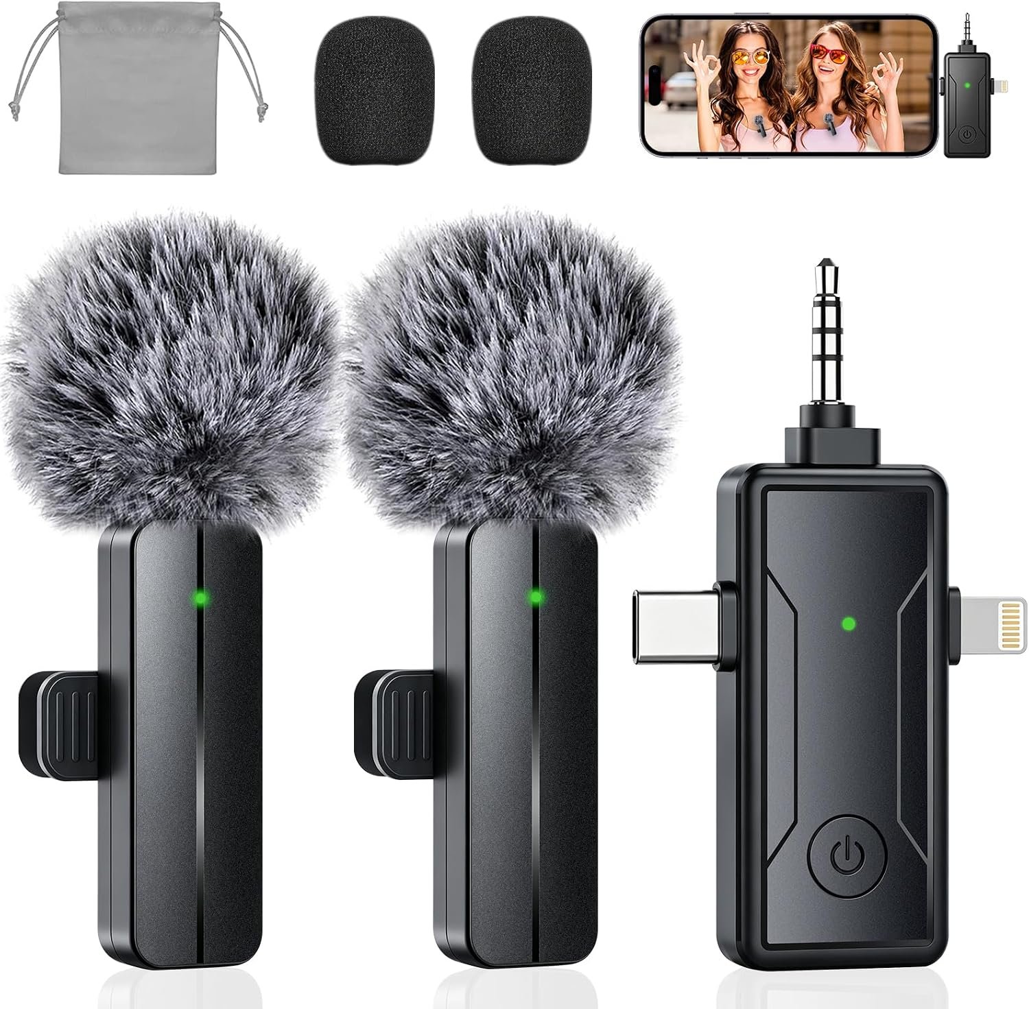 3 in 1 Wireless Mini Microphone for iPhone Android Phone Camera: Lavalier Lapel Mic for Video Recording – Noise Cancelling Clip on Shirt Microphones for Tiktok YouTube Podcast Vlogging