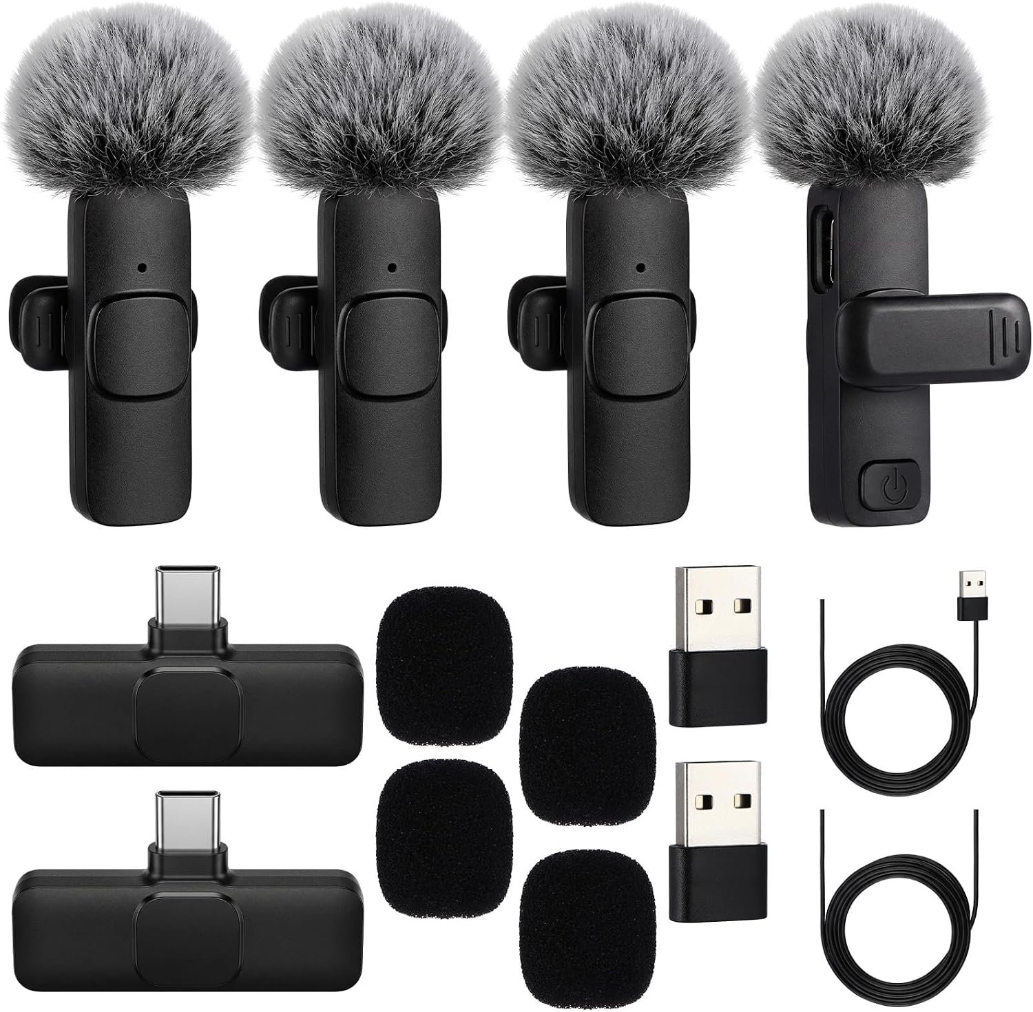 Wireless Lavalier Microphone, 2 Sets of 2 Type C Dual Mics