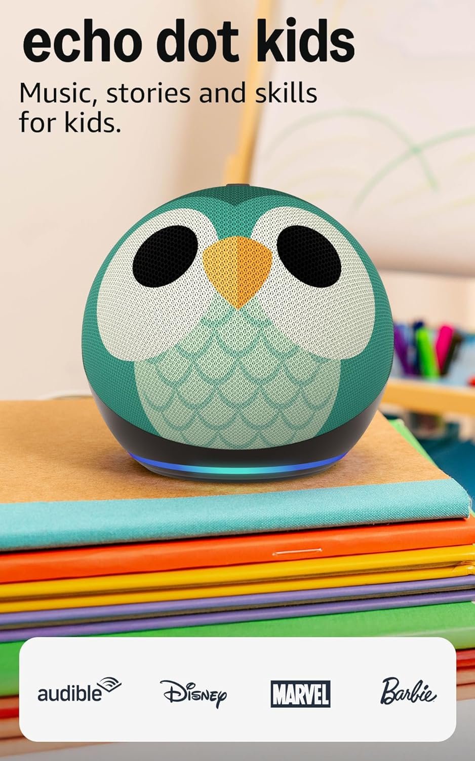 Amazon Echo Dot Kids (newest model), Smart speaker to enjoy age-appropriate audiobooks, sleep routines and Alexa+ experiences to create and learn, Owl design