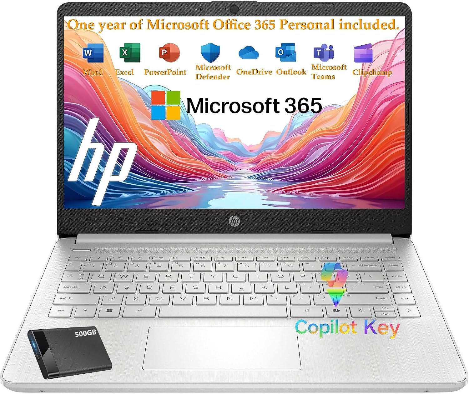 HP Laptop 14″ Computer 2026, Intel Processor, Office 365, EXT 500GB HDD