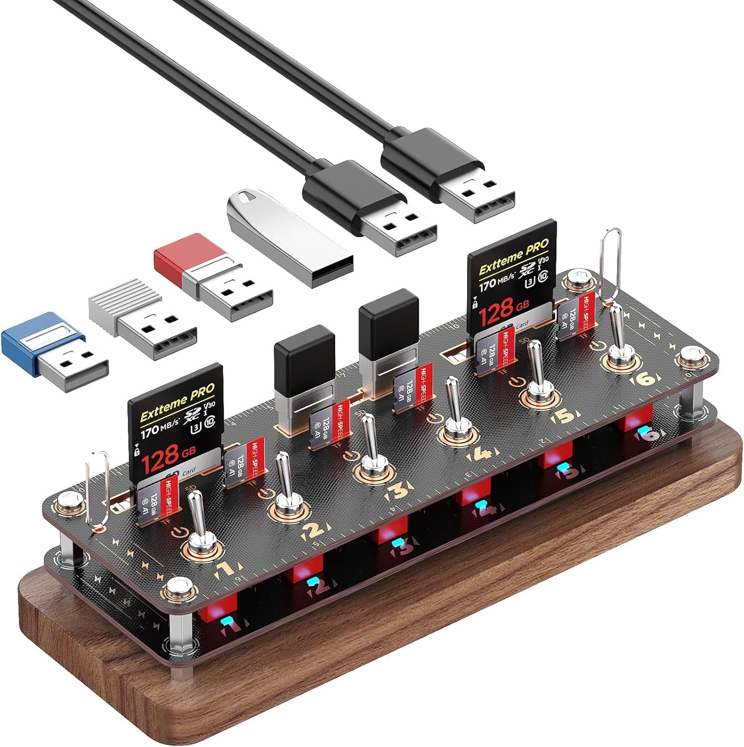 Walnut Cyberpunk USB Docking Station for Independent Switch Control