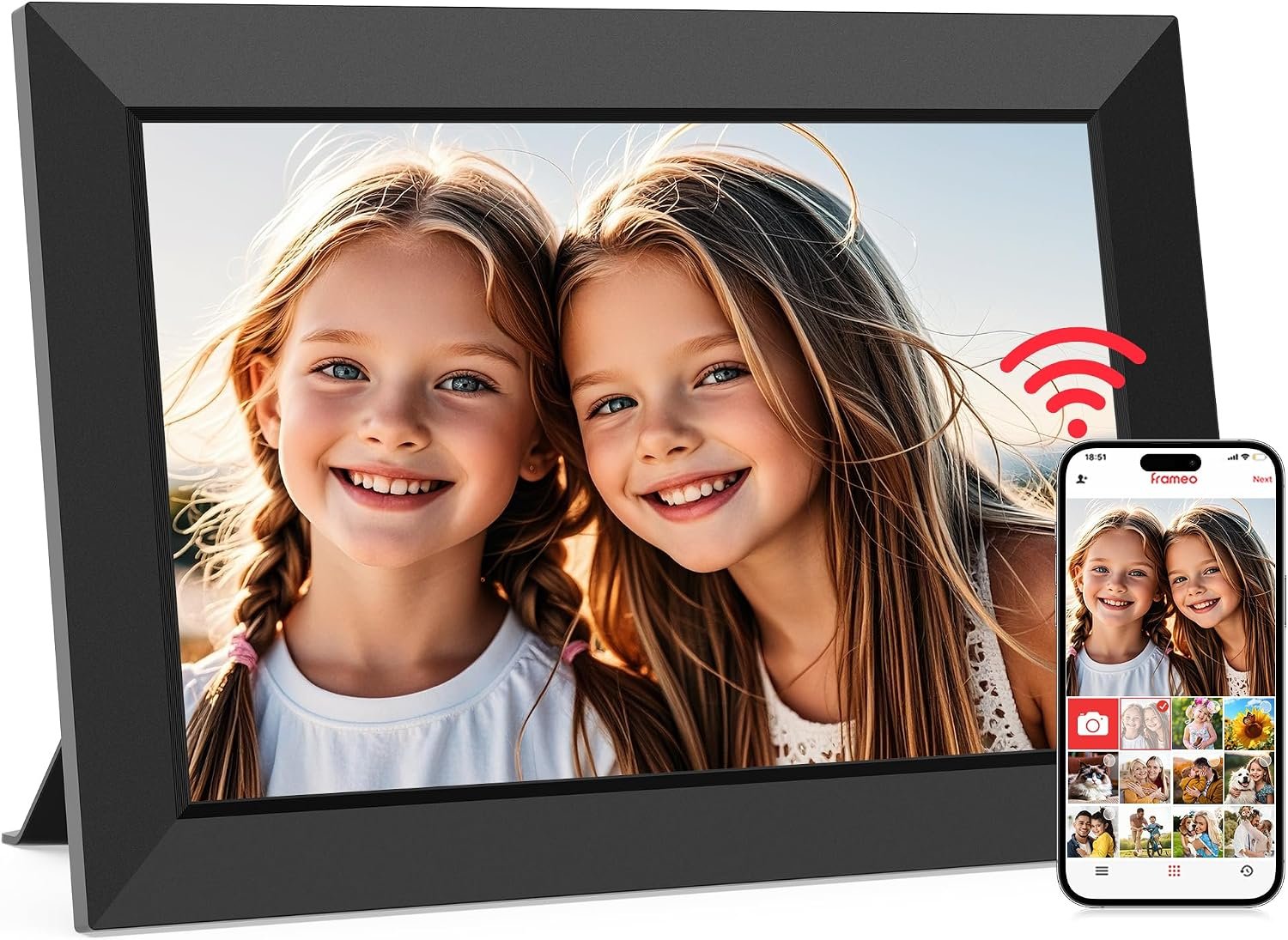 Frameo 10.1 Inch WiFi Digital Picture Frame, Smart Cloud Electronic Photo Frame with HD IPS Touch Screen Slideshow 32GB Memory Auto-Rotate Wall Mount, Share Photos/Videos from Phone – Gifts for Mom