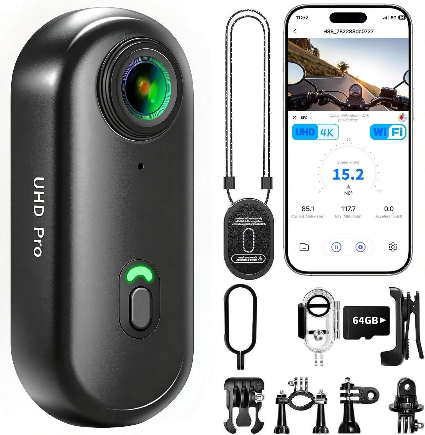 Body Camera 4K, Vlogging POV Cameras Stabilization, Small Video Cam WiFi for Photography, Mini Bodycam , Pocket Camera, Sports Action Cam, Portable Wireless Action Camera (Dark Black, 64, GB)