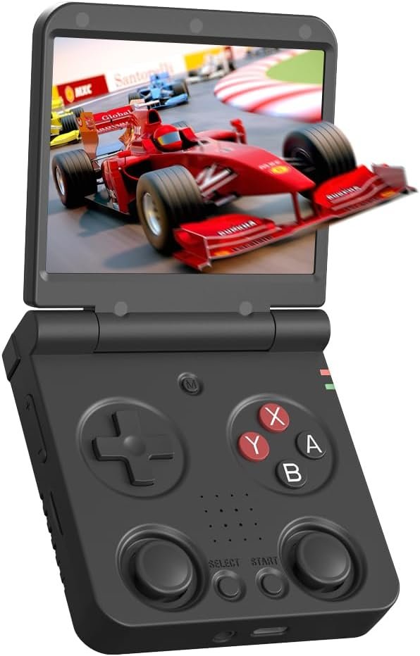 Miyoo Flip V2 Retro Handheld Gaming Console with Quiet Hinge, 3.5″ 640*480 IPS Screen Dual System with 30+ Emulator Portable Video Game Hand Held Console with HDMI WiFi OTG Bluetooth, Black