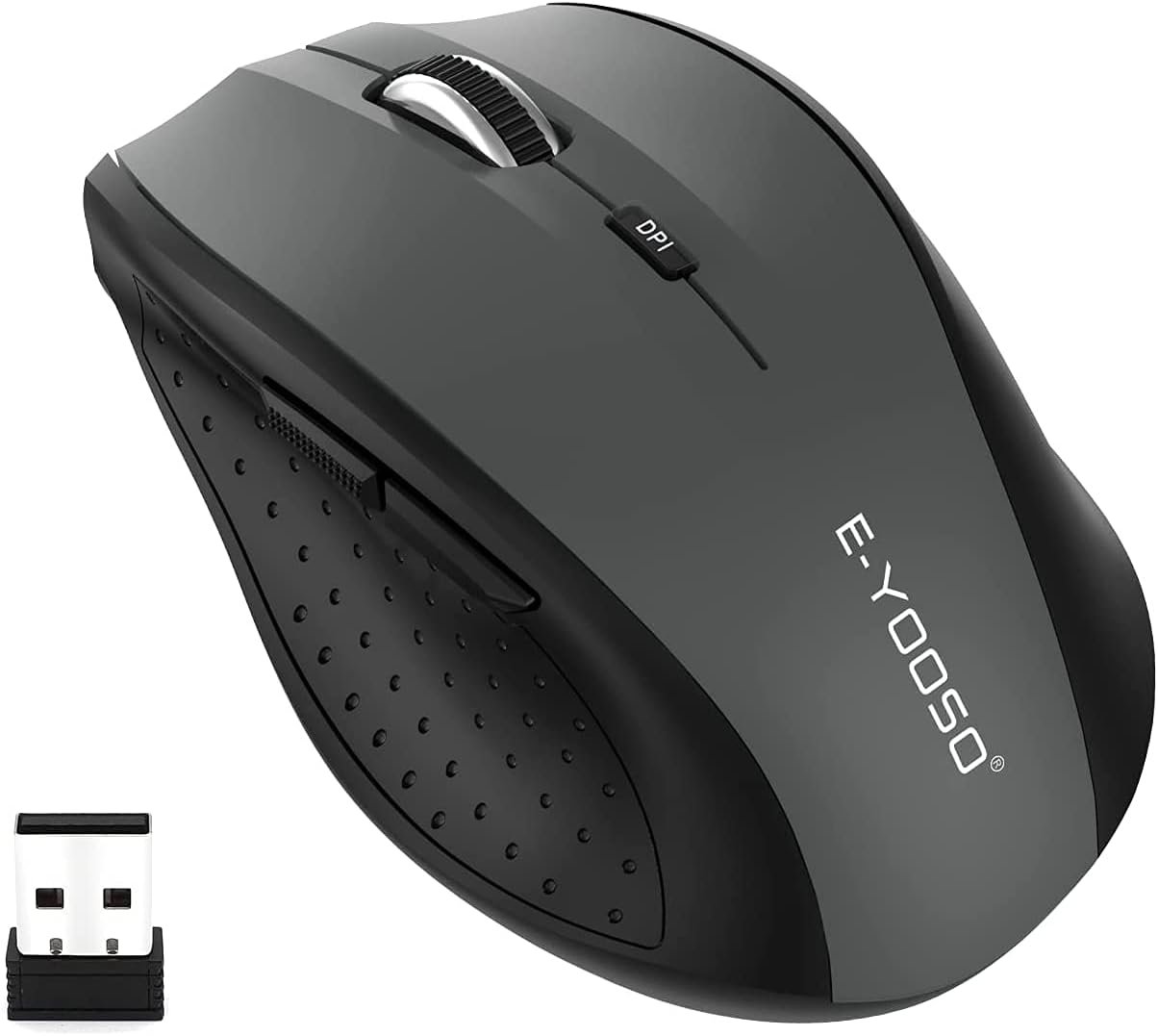 E-YOOSO Wireless Mouse for Laptop, Portable Optical Computer Mouse, 6 Buttons, Cordless 2.4GHz with USB Receiver, 5-Level 4800 DPI, 18 Months Battery Life for PC Chromebook Windows Mac