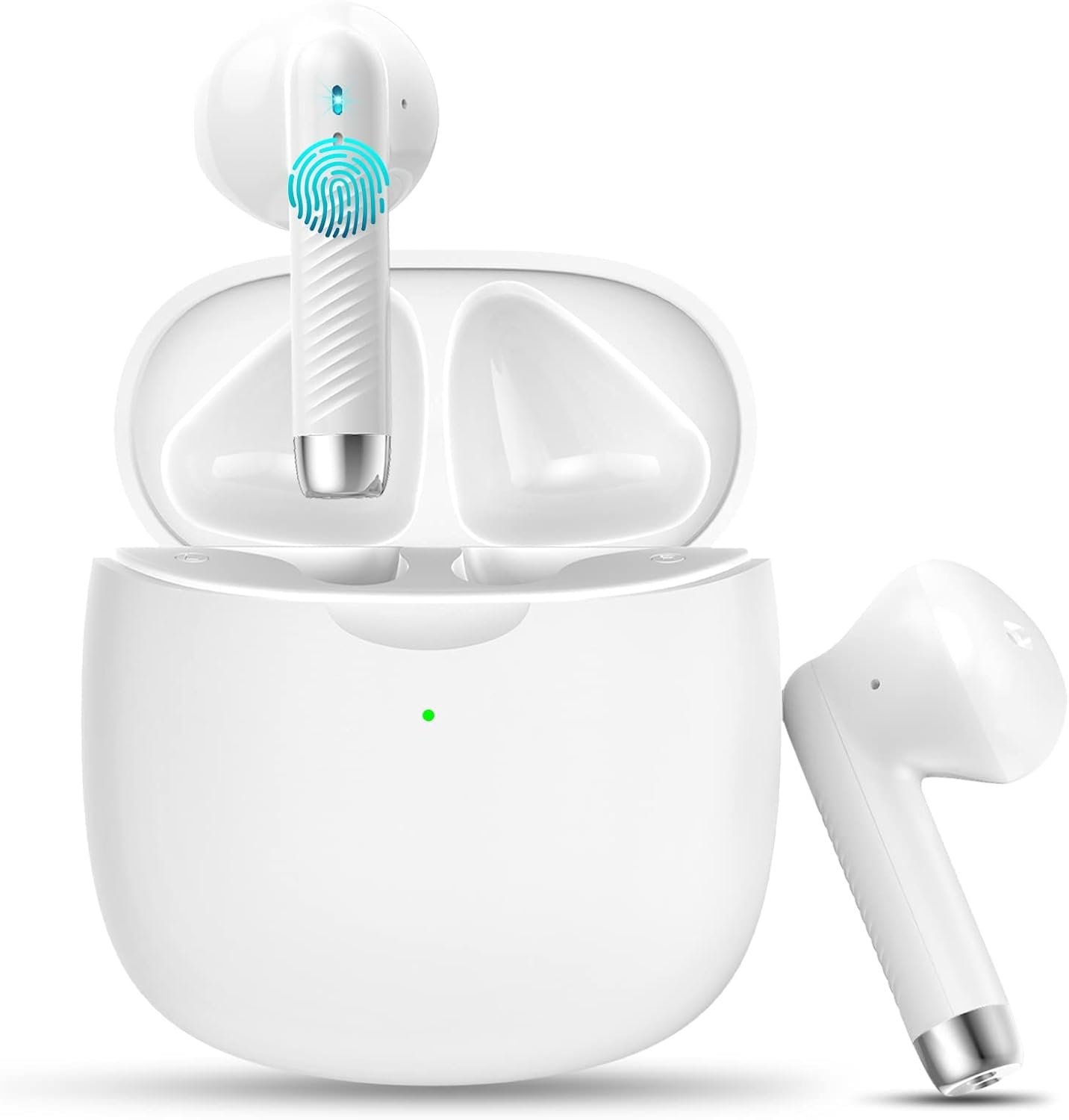 Wireless Earbuds, Bluetooth 5.4 Headphones in Ear with 4 Noise Cancelling Mic, Earbuds Stereo Bass, IP7 Waterproof Sports Wireless Earphones, 36H Playtime USB C Charging Buds White for Android iOS
