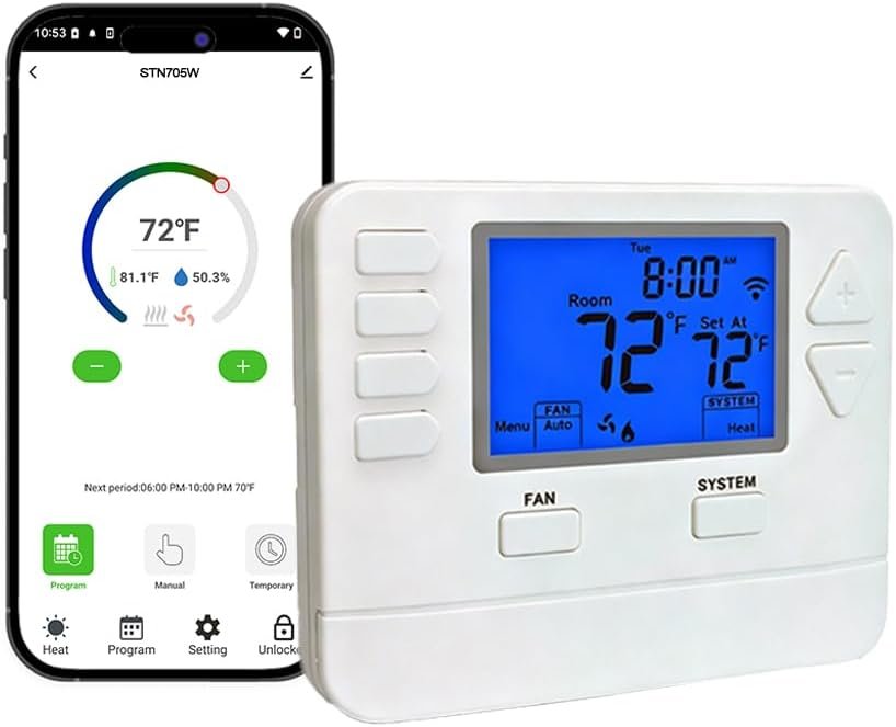 Smart WiFi Thermostat for Home with App Remote Control, Advanced Programmable Regulator for Ultimate Comfort, Supporting 7-Day, 5-1-1 Day, or Non-Programmable Modes.