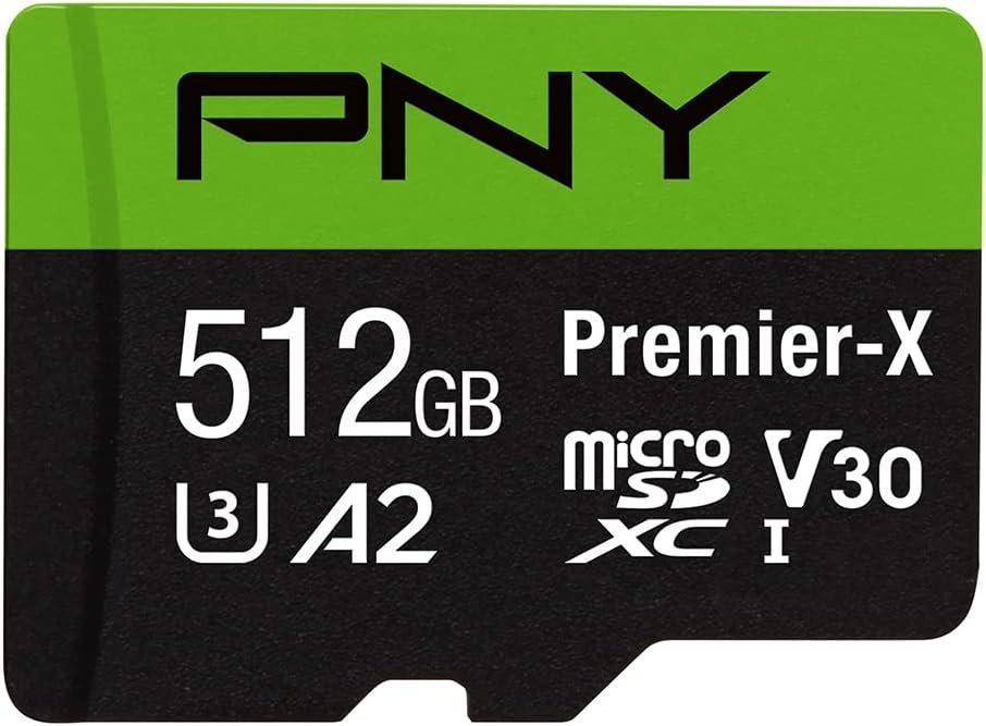 PNY 512GB Premier-X C10 U3 V30 A1 microSDXC Flash Memory Card, UHS-I