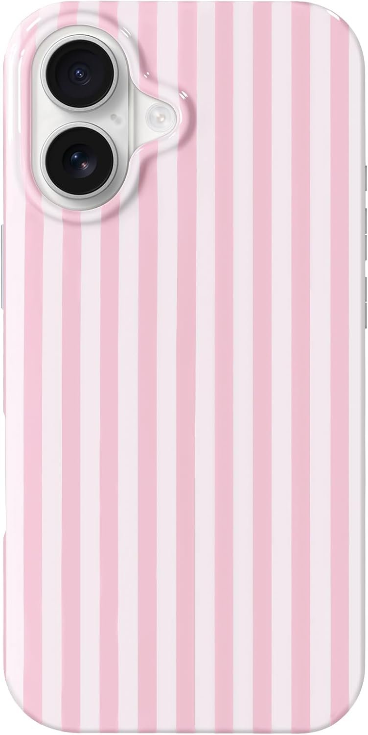 Hython for iPhone 17 Case Cute Striped Aesthetic Design Simple Stripes Cover 6.3″, Thin Slim Soft TPU Bumper Shockproof Rubber Protective Phone Cases for Women Girls Girly Boys, Pink and White